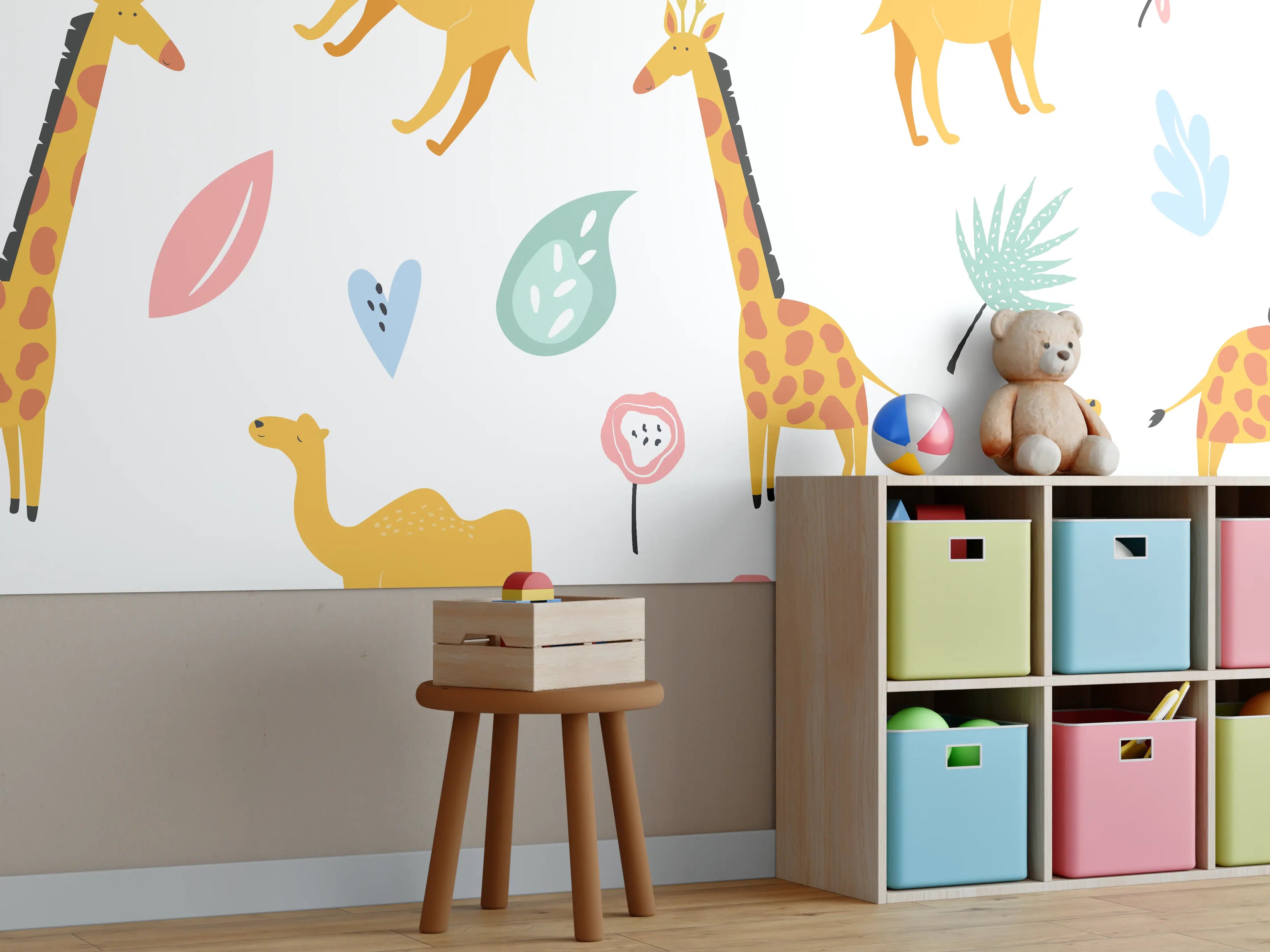Kinderzimmer Wandgestaltung - Bunte Kinder Tiermuster Tapete