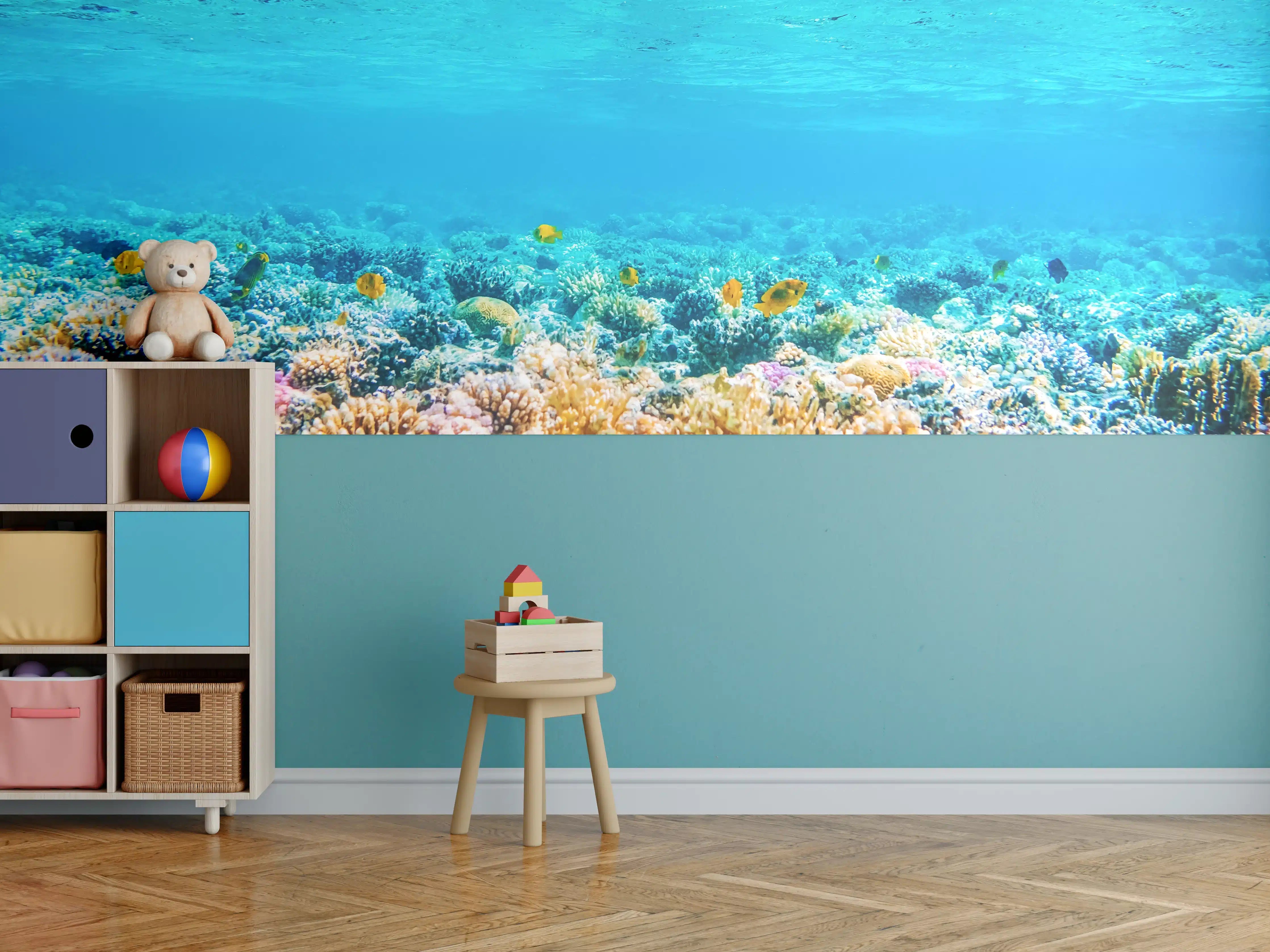 Kinderzimmer Wandgestaltung - Bunte Korallenriff-Unterwasserlandschaft
