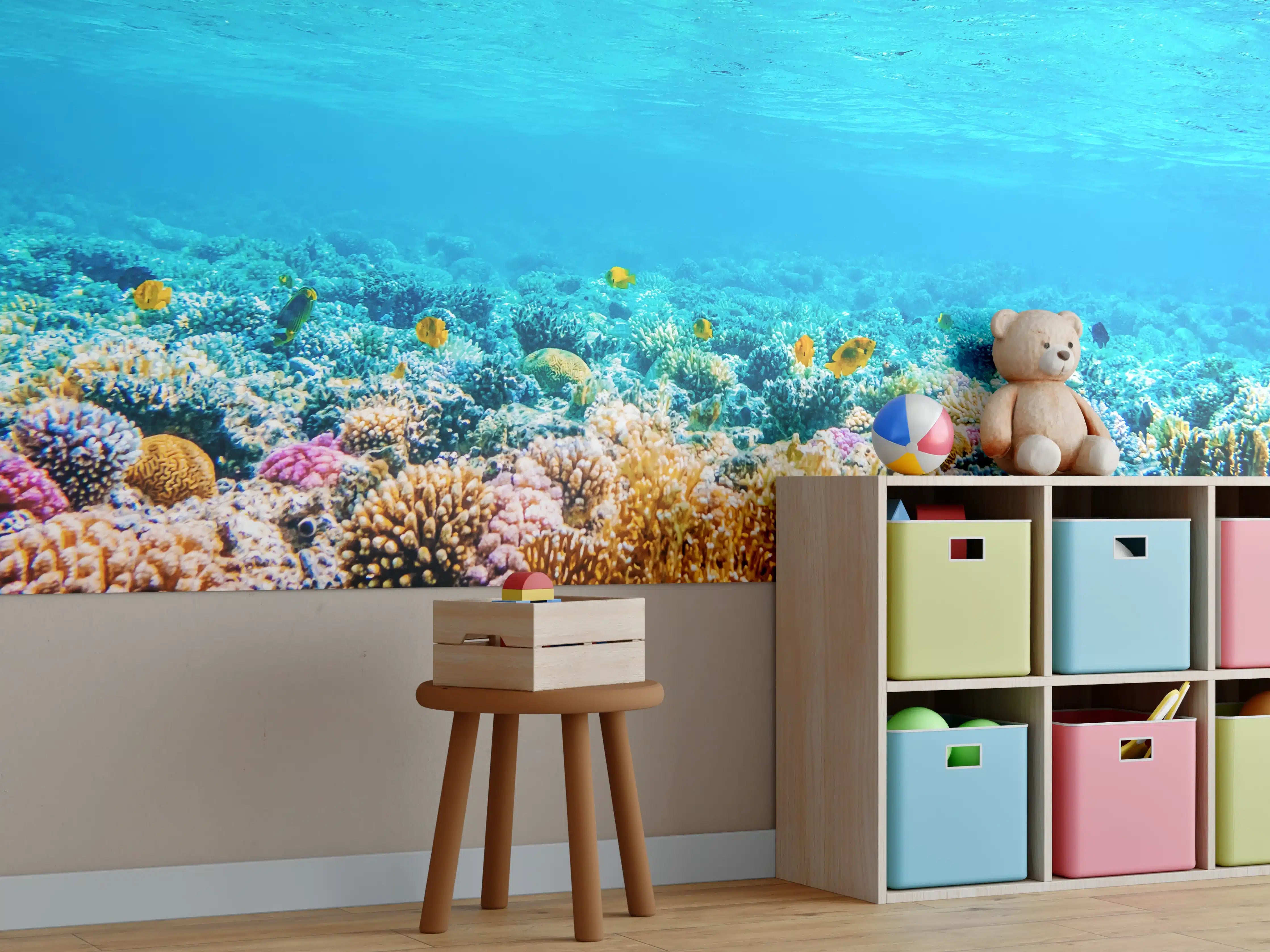 Kinderzimmer Wandgestaltung - Bunte Korallenriff-Unterwasserlandschaft
