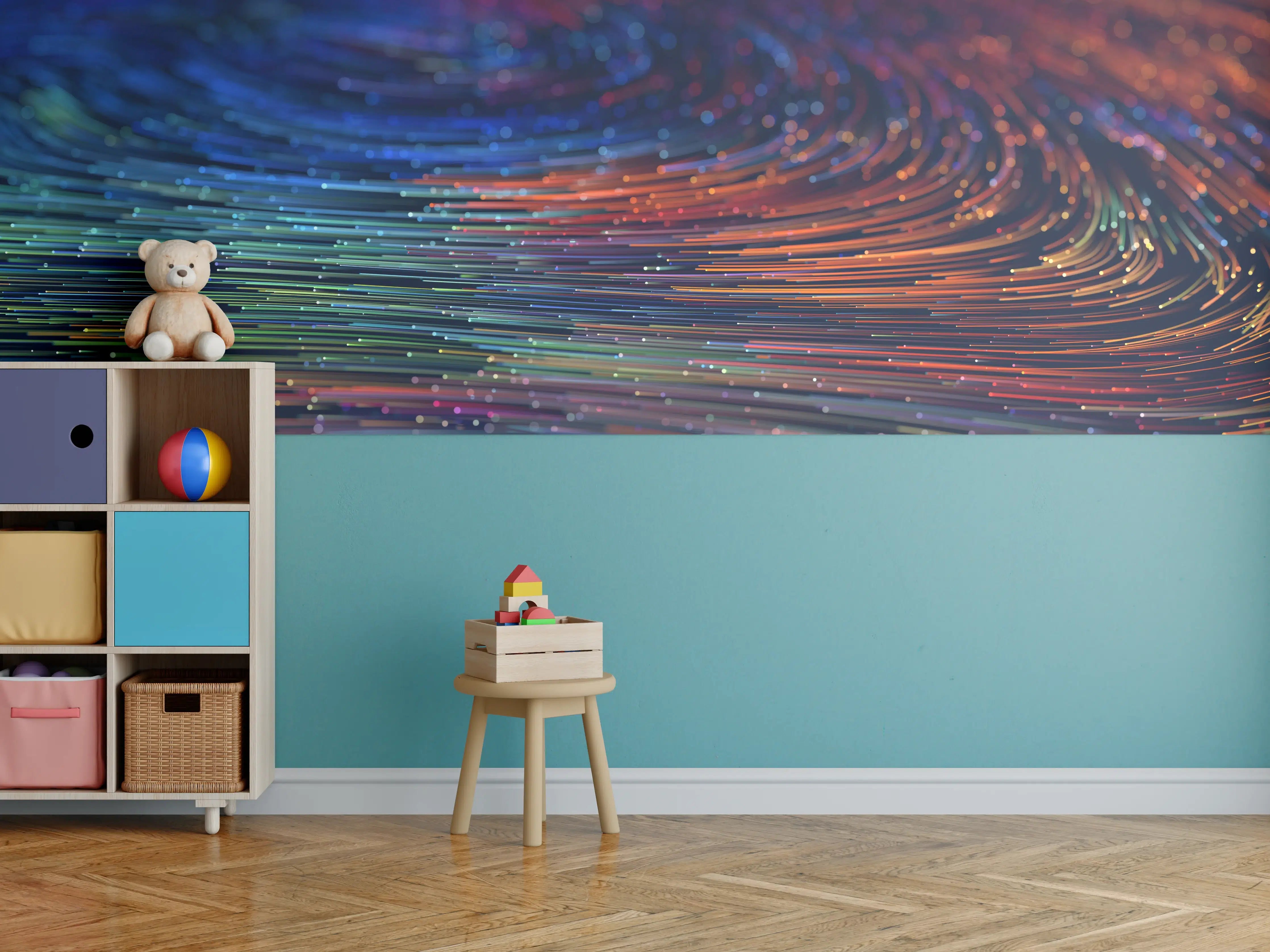Kinderzimmer Wandgestaltung - Bunte Lichterströme in Bewegung