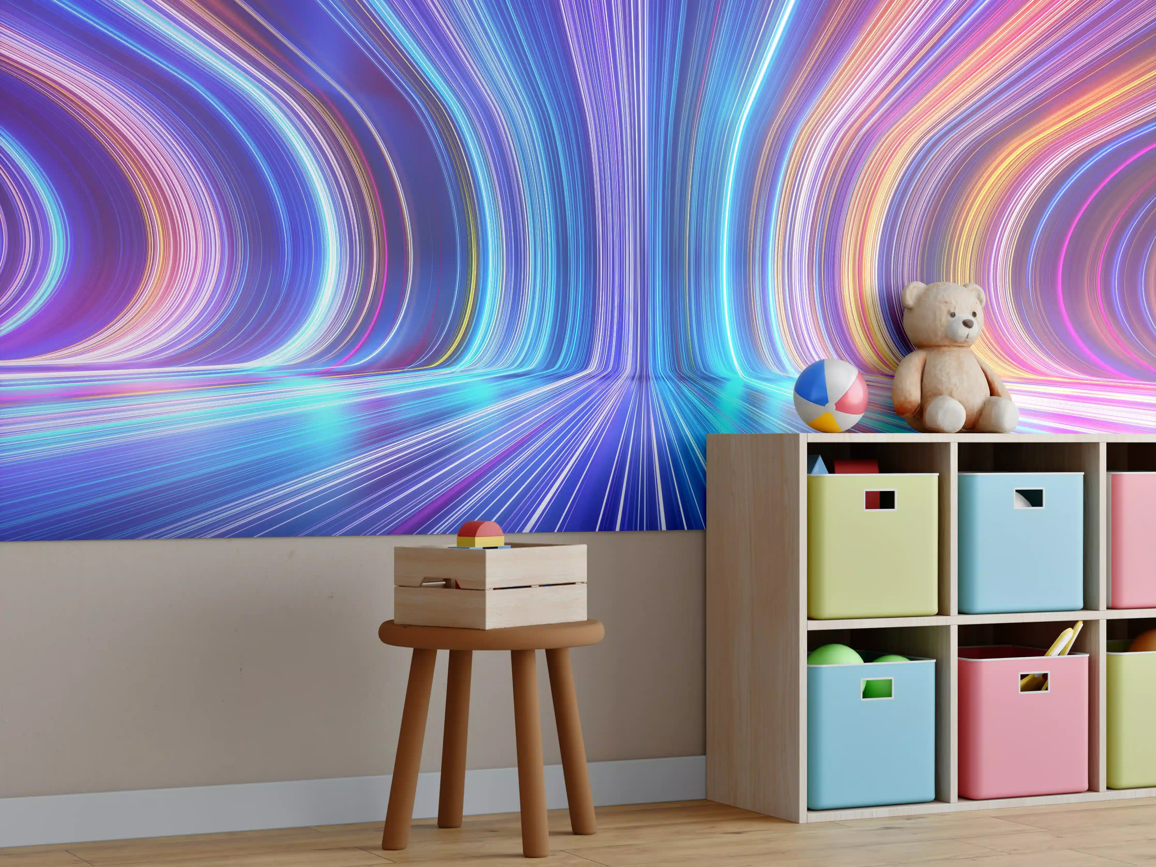 Kinderzimmer Wandgestaltung - Bunte Lichtstrahlen in Bewegung