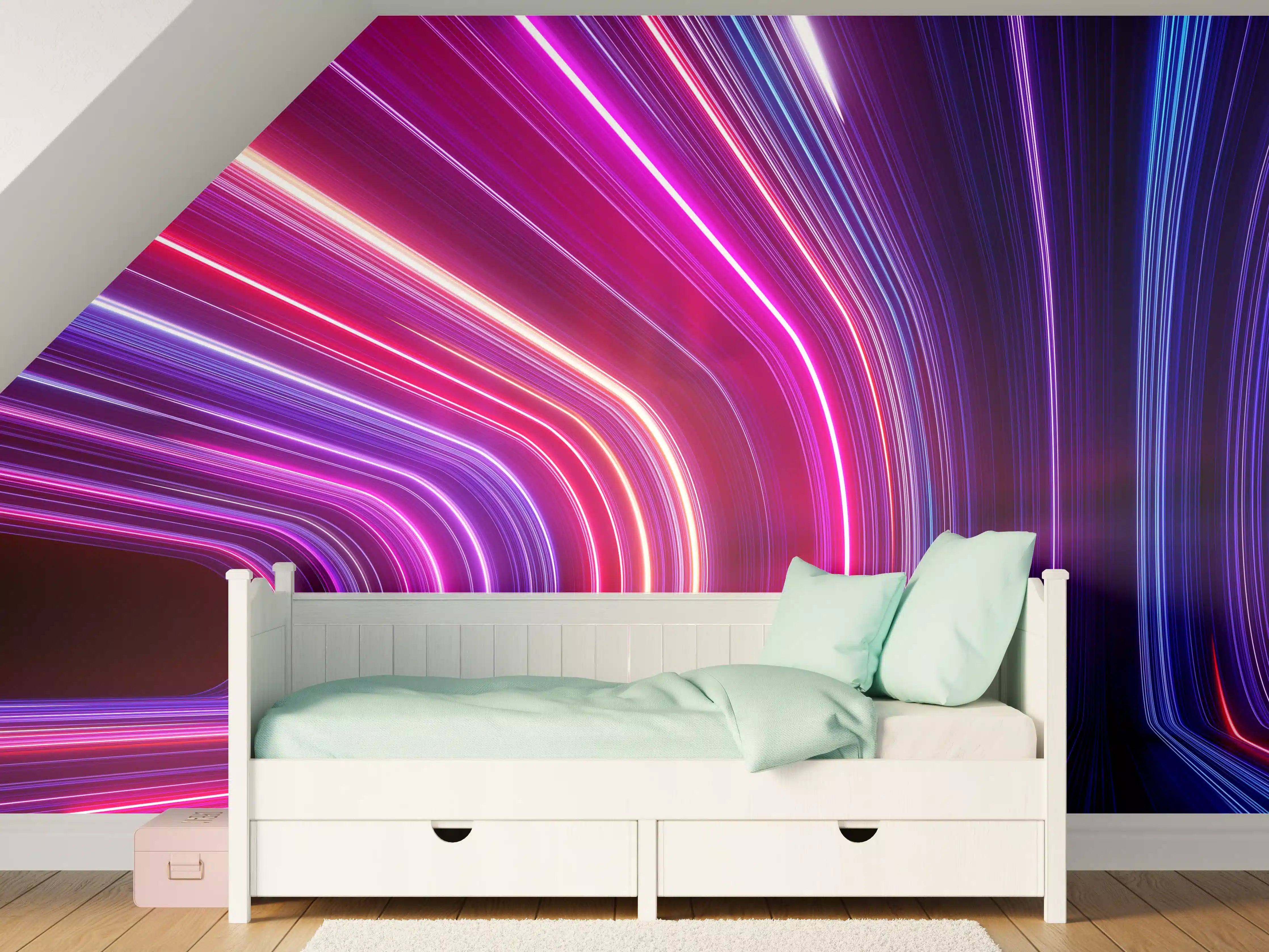 Kinderzimmer Wandgestaltung - Bunte Lichtstrahlen in dunklem Tunnel