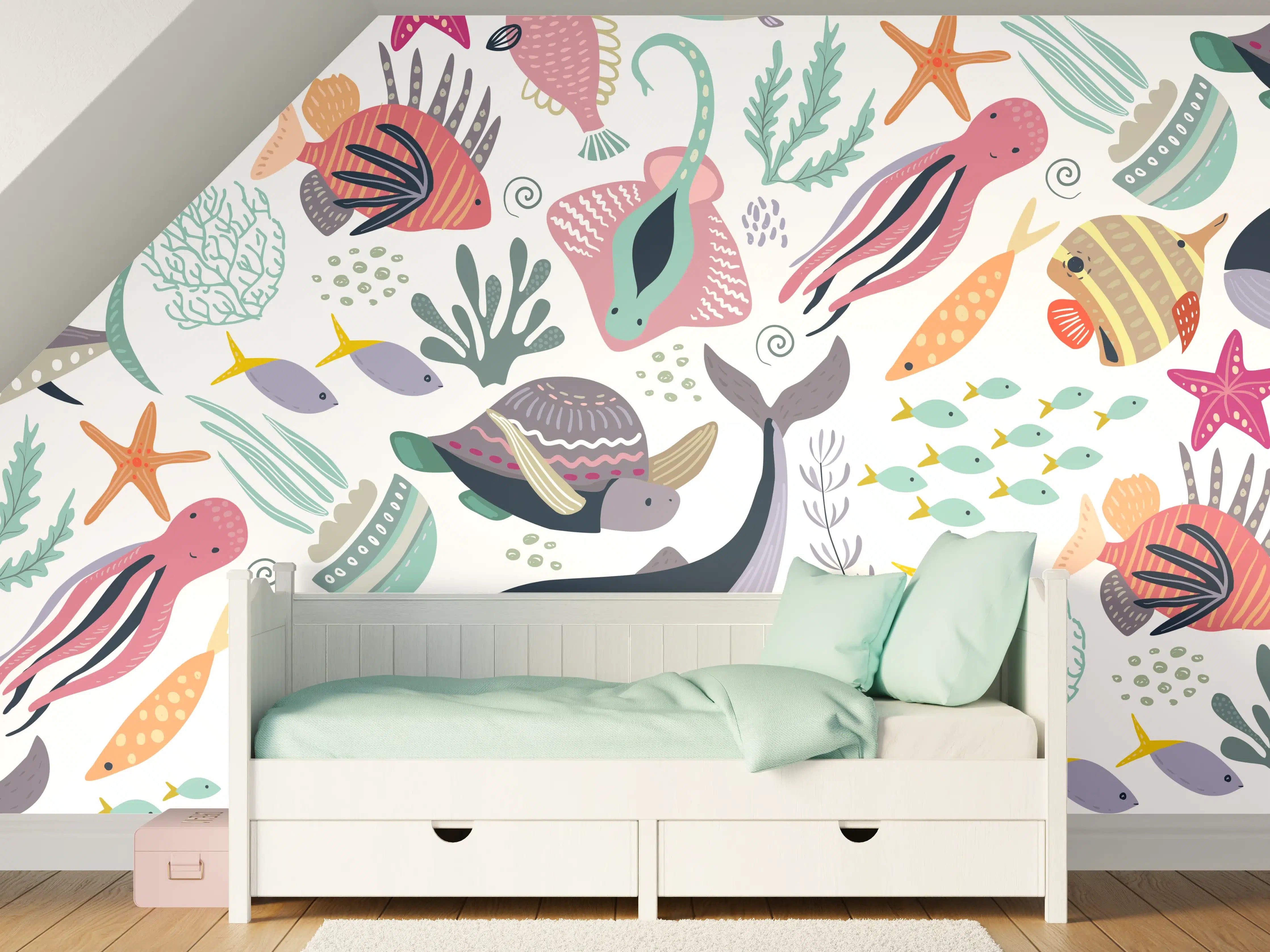 Kinderzimmer Wandgestaltung - Bunte Meereswelt Illustration