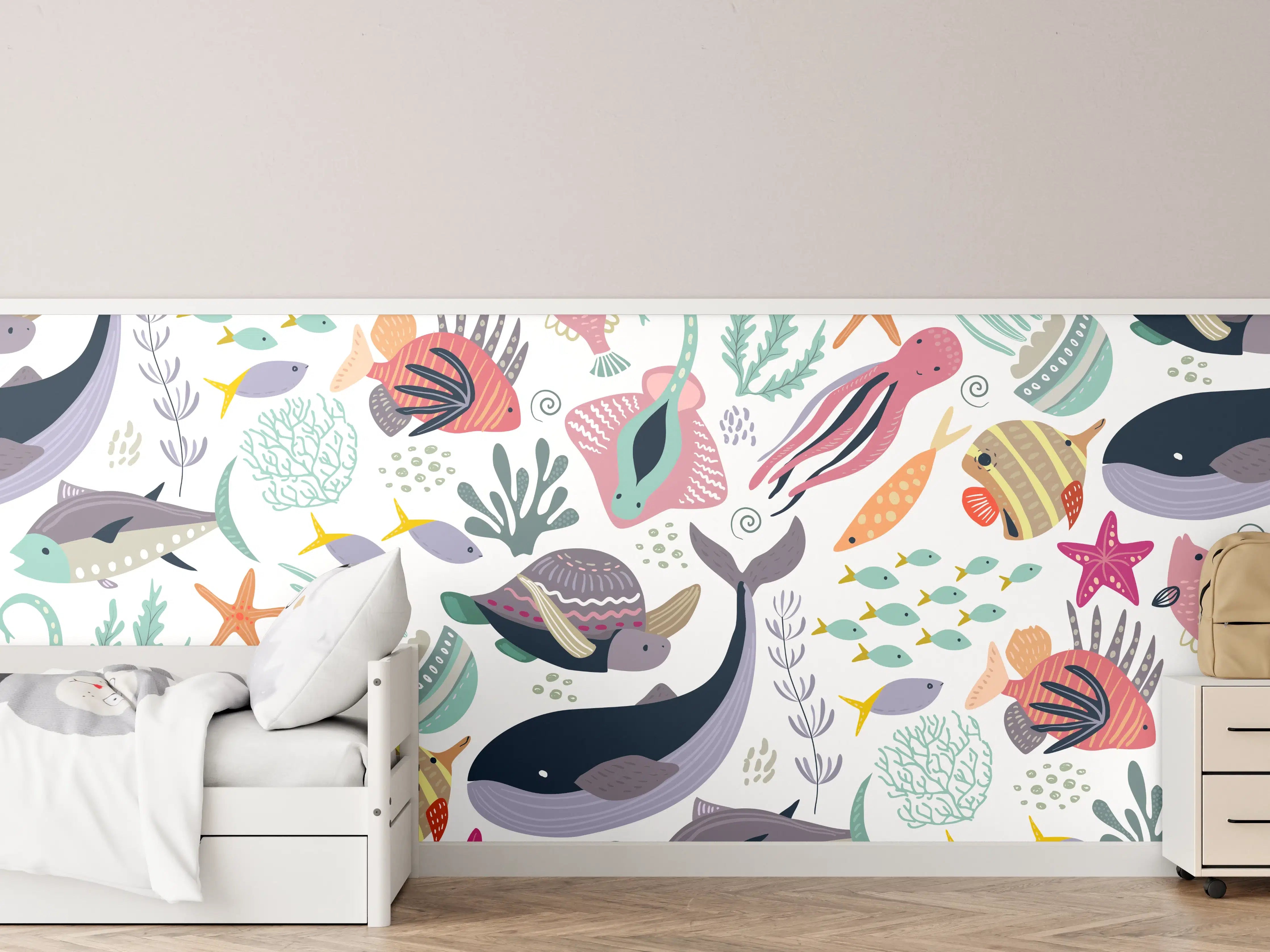 Kinderzimmer Wandgestaltung - Bunte Meereswelt Illustration