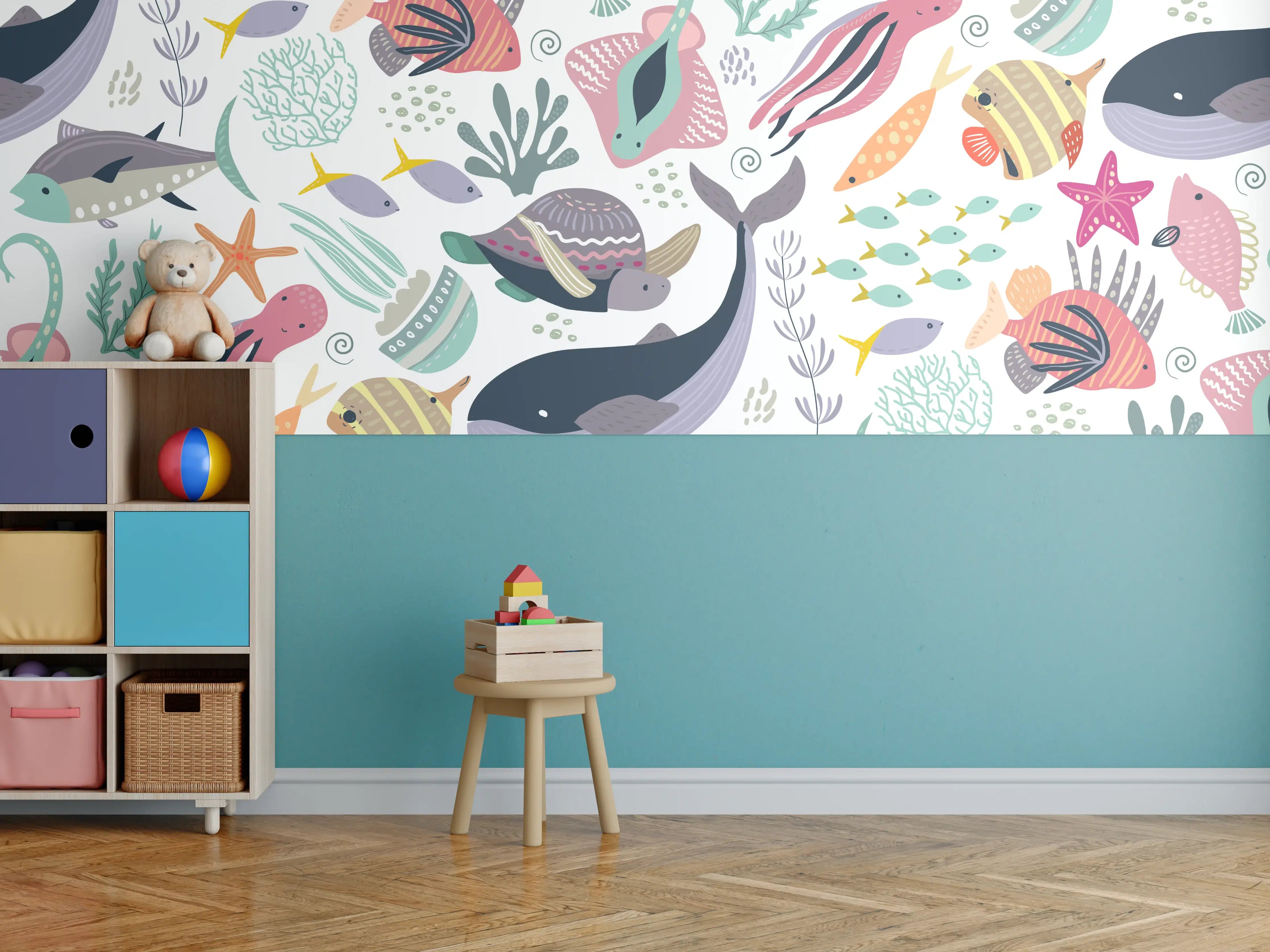 Kinderzimmer Wandgestaltung - Bunte Meereswelt Illustration