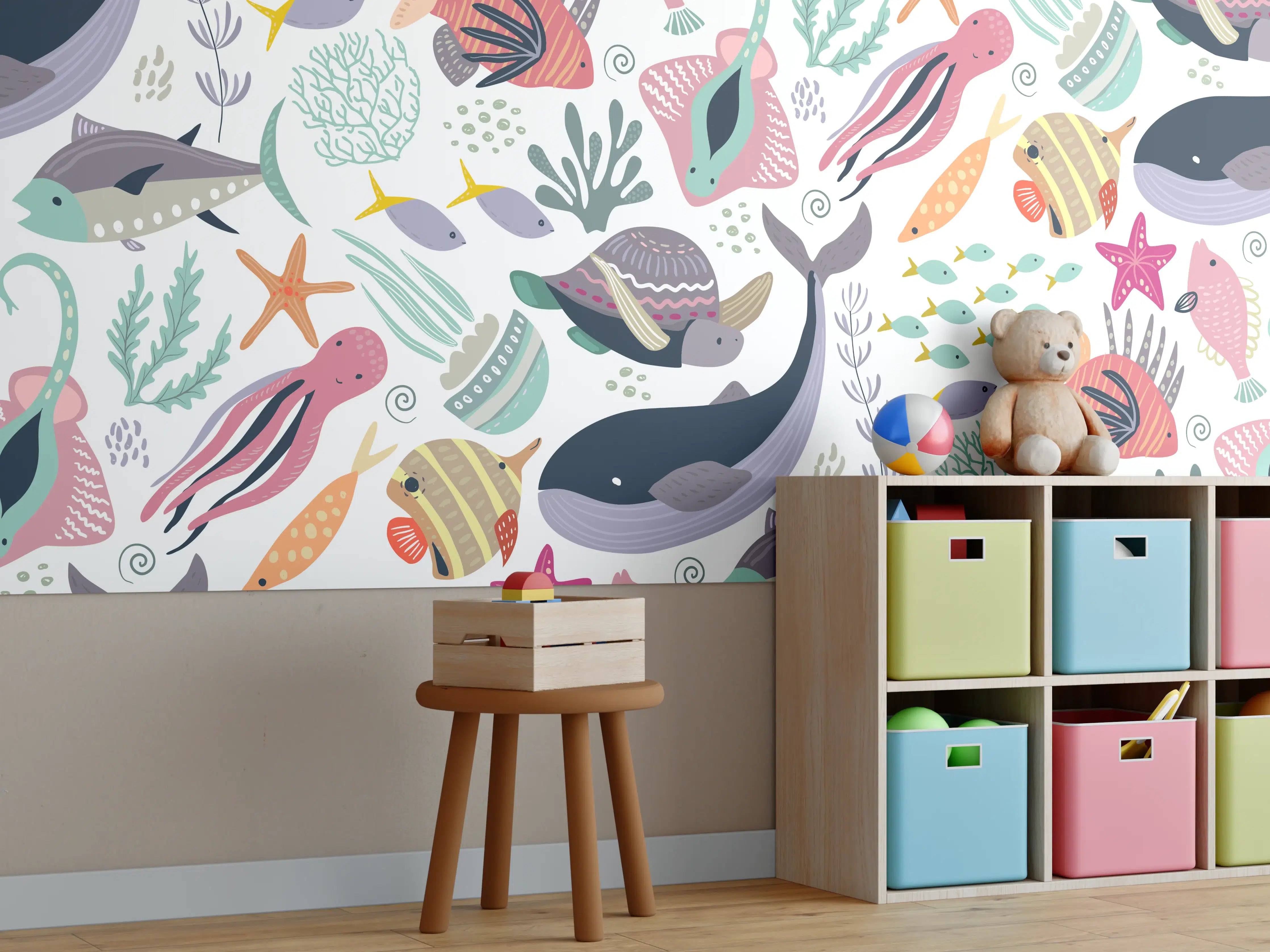 Kinderzimmer Wandgestaltung - Bunte Meereswelt Illustration