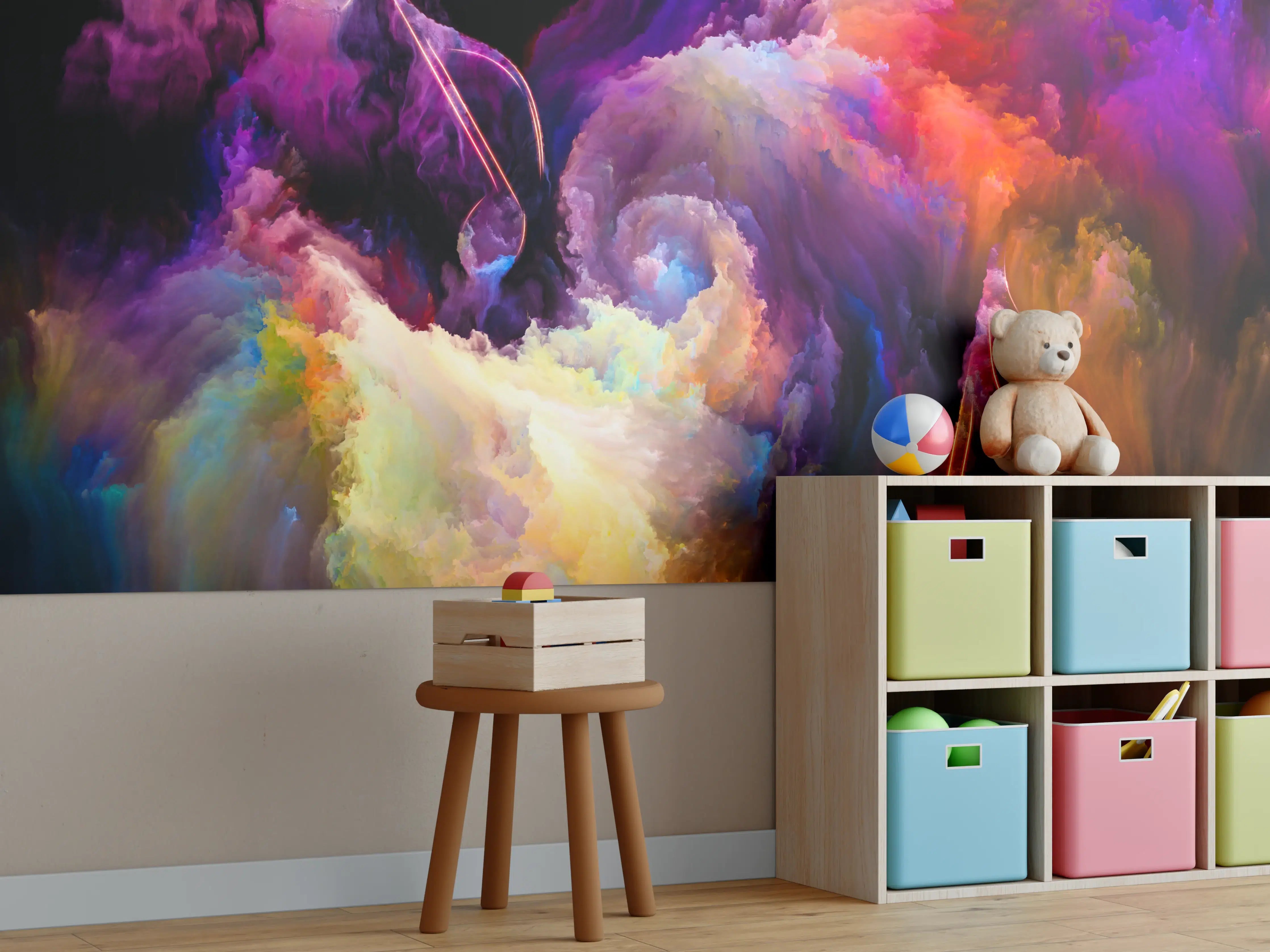 Kinderzimmer Wandgestaltung - Bunte Nebel-Explosion mit musikalischer Note