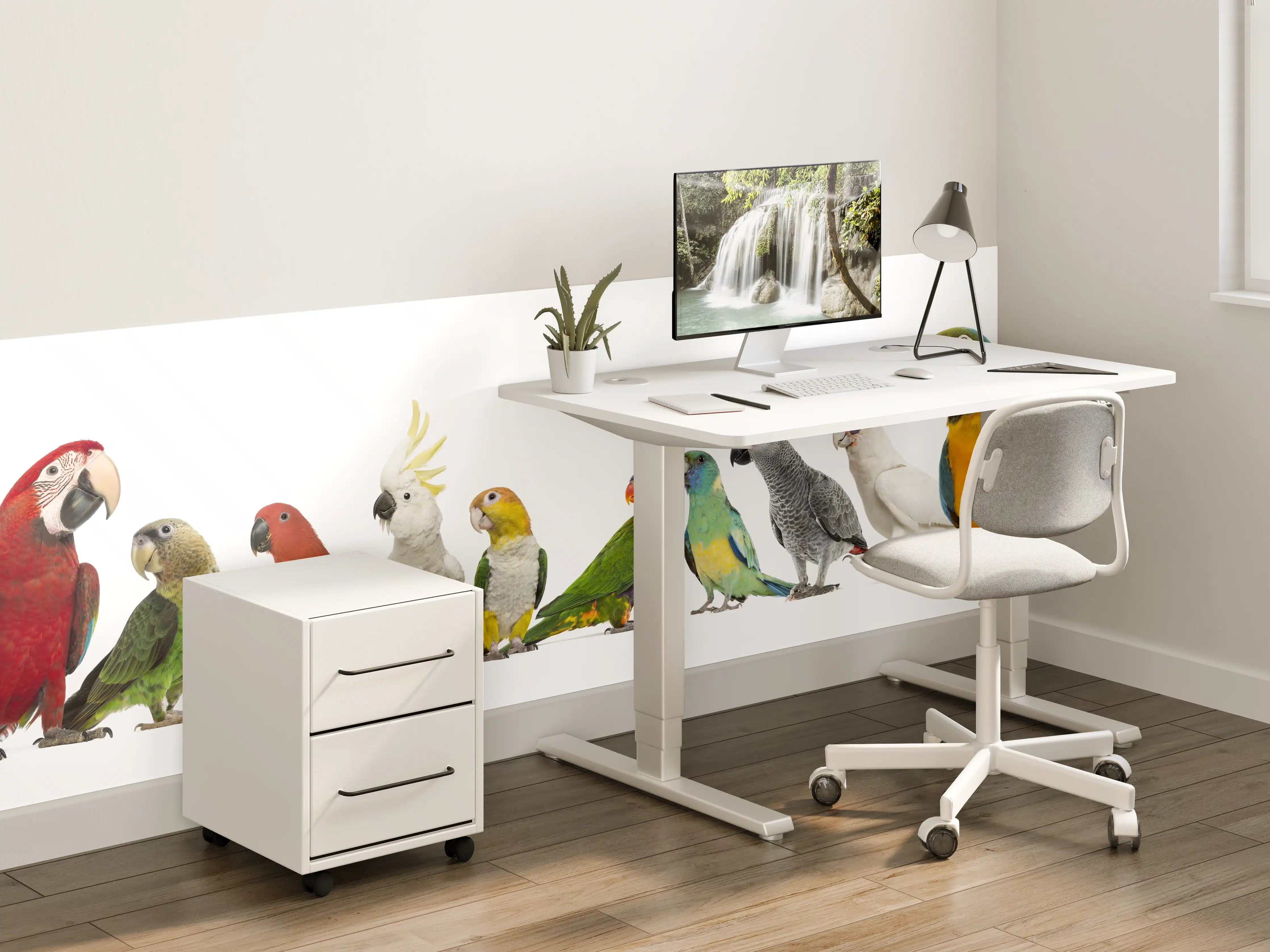 Kinderzimmer Wandgestaltung - Bunte Papageien und Vögel in natürlicher Szenerie