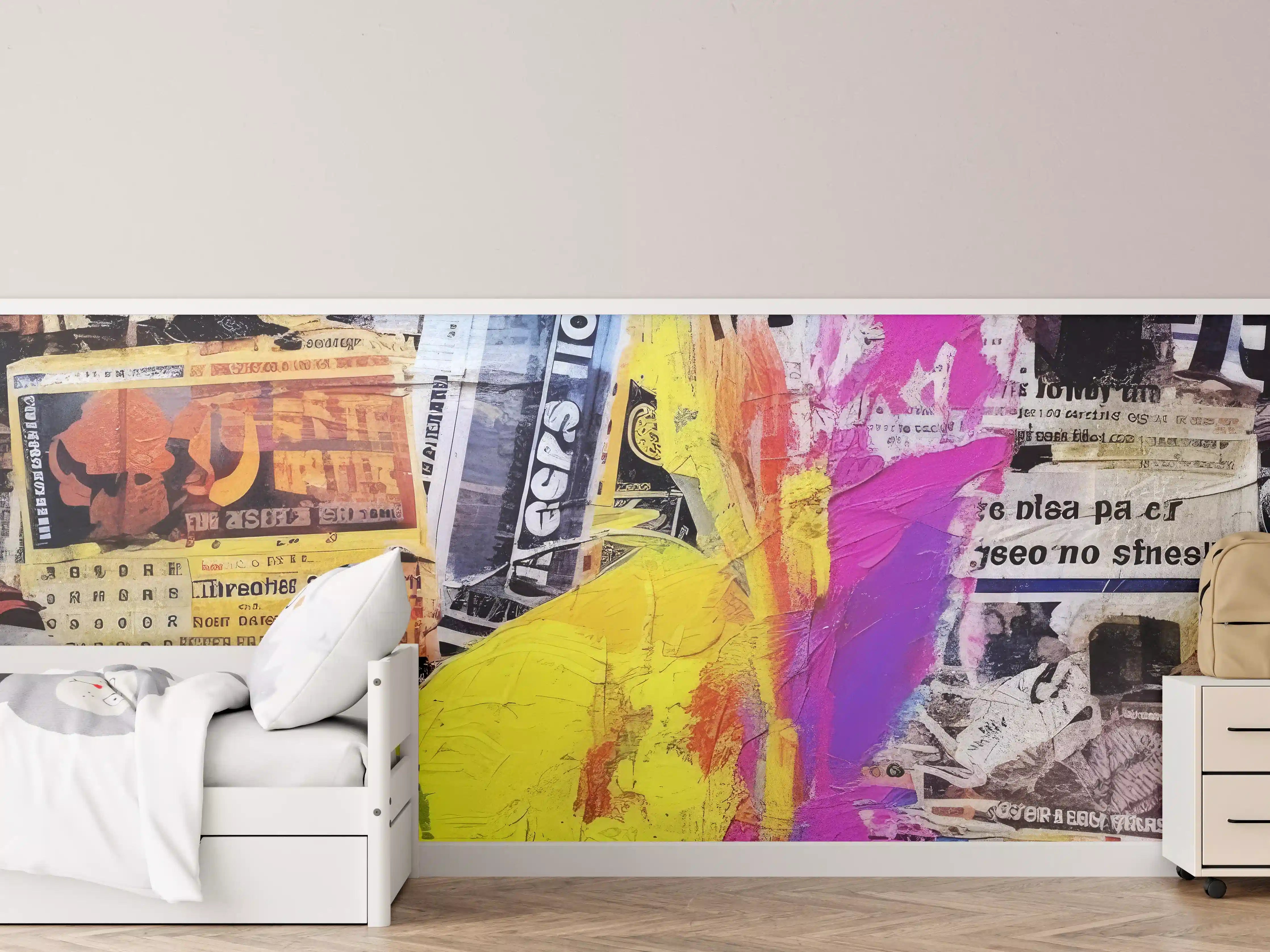 Kinderzimmer Wandgestaltung - Bunte Papier-Collage Kunst