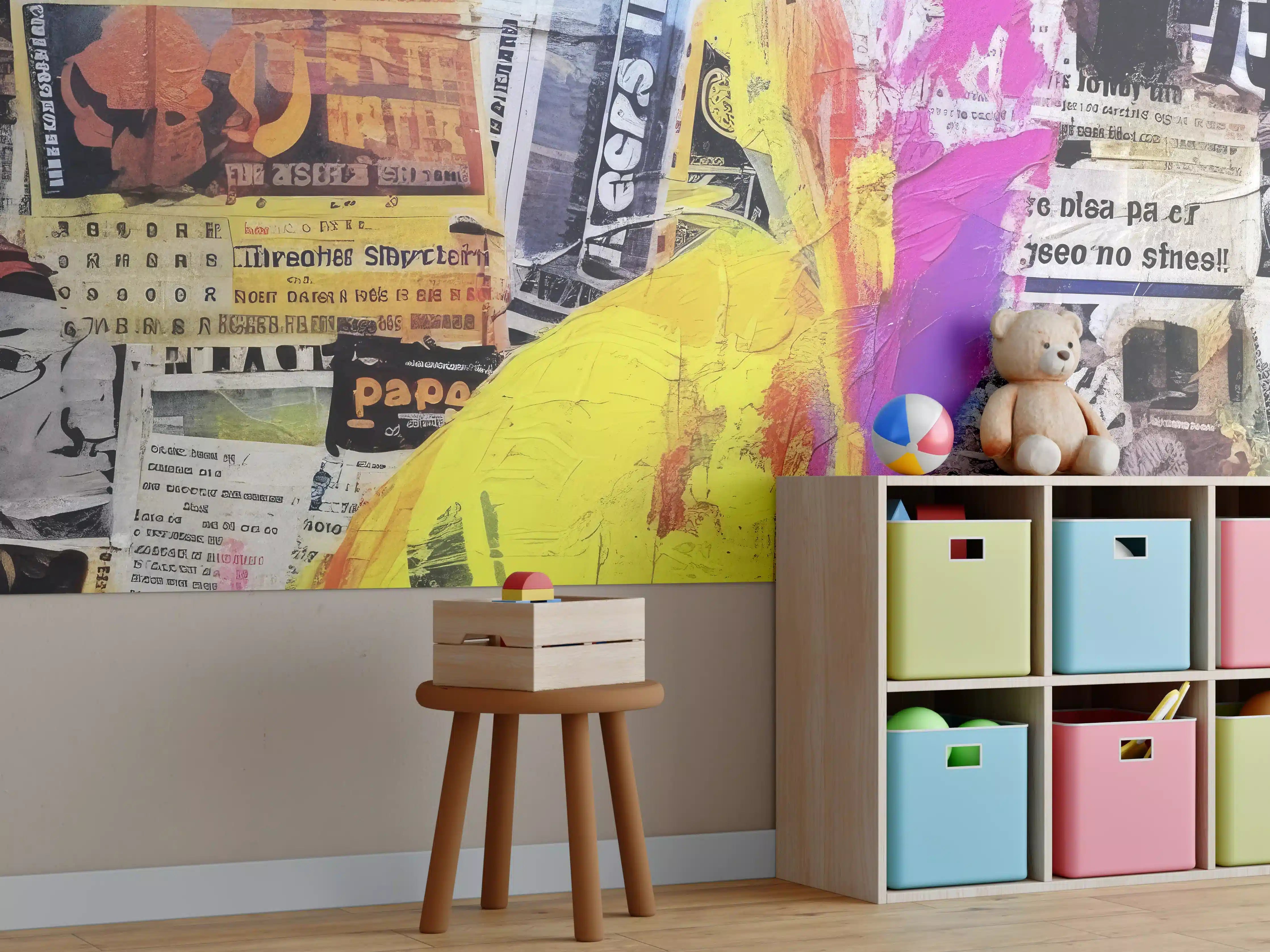 Kinderzimmer Wandgestaltung - Bunte Papier-Collage Kunst