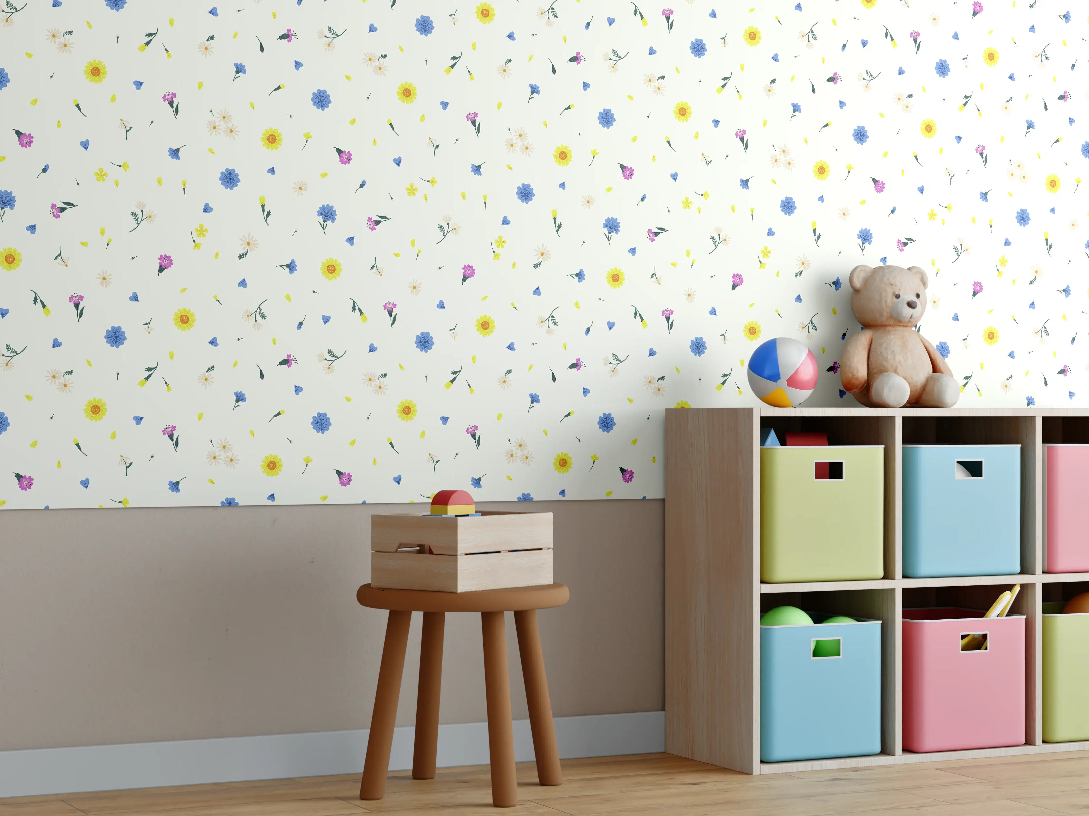 Kinderzimmer Wandgestaltung - Bunte Punktmuster mit hellem Hintergrund
