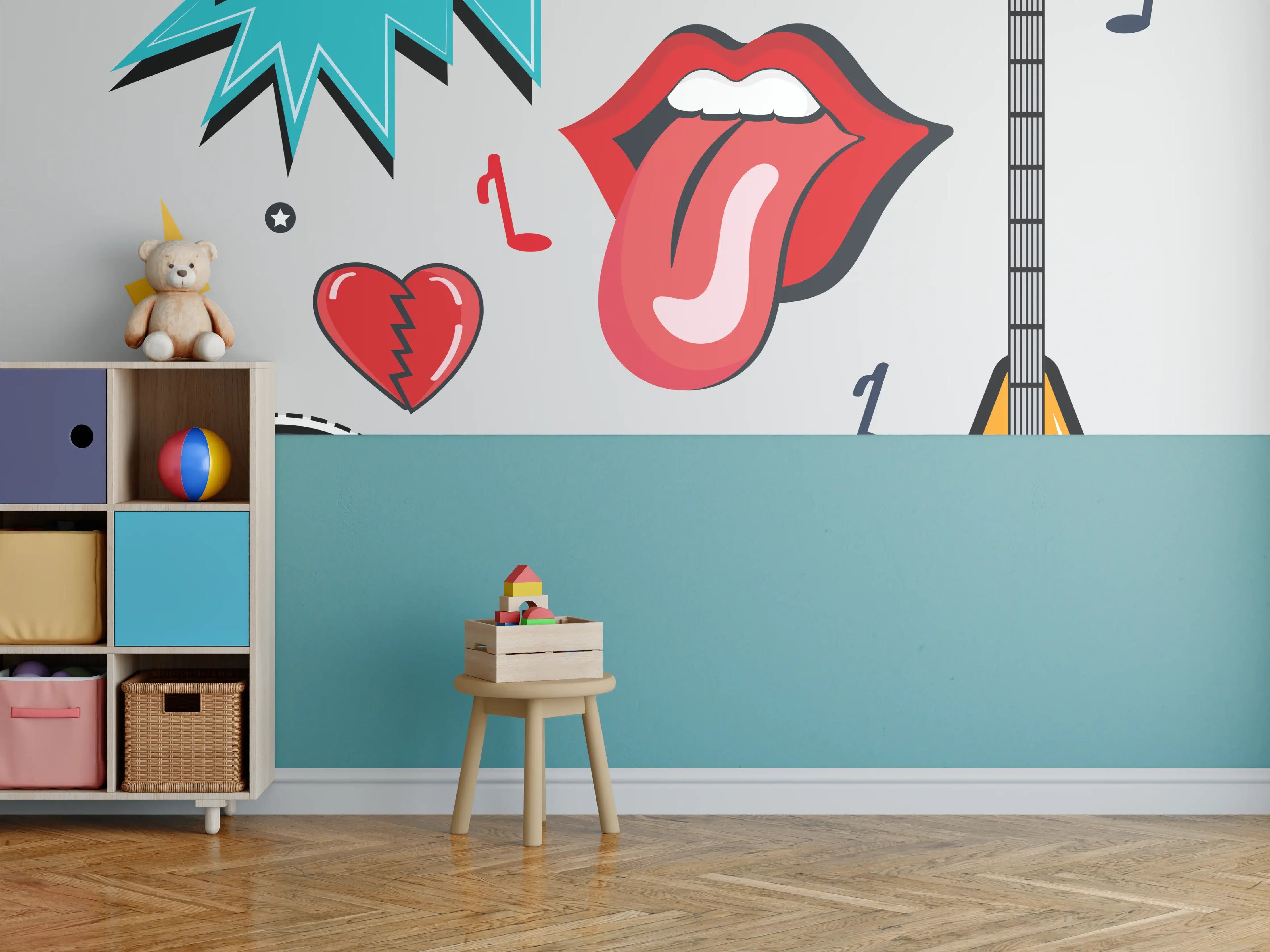 Kinderzimmer Wandgestaltung - Bunte Rock- und Musik-Details