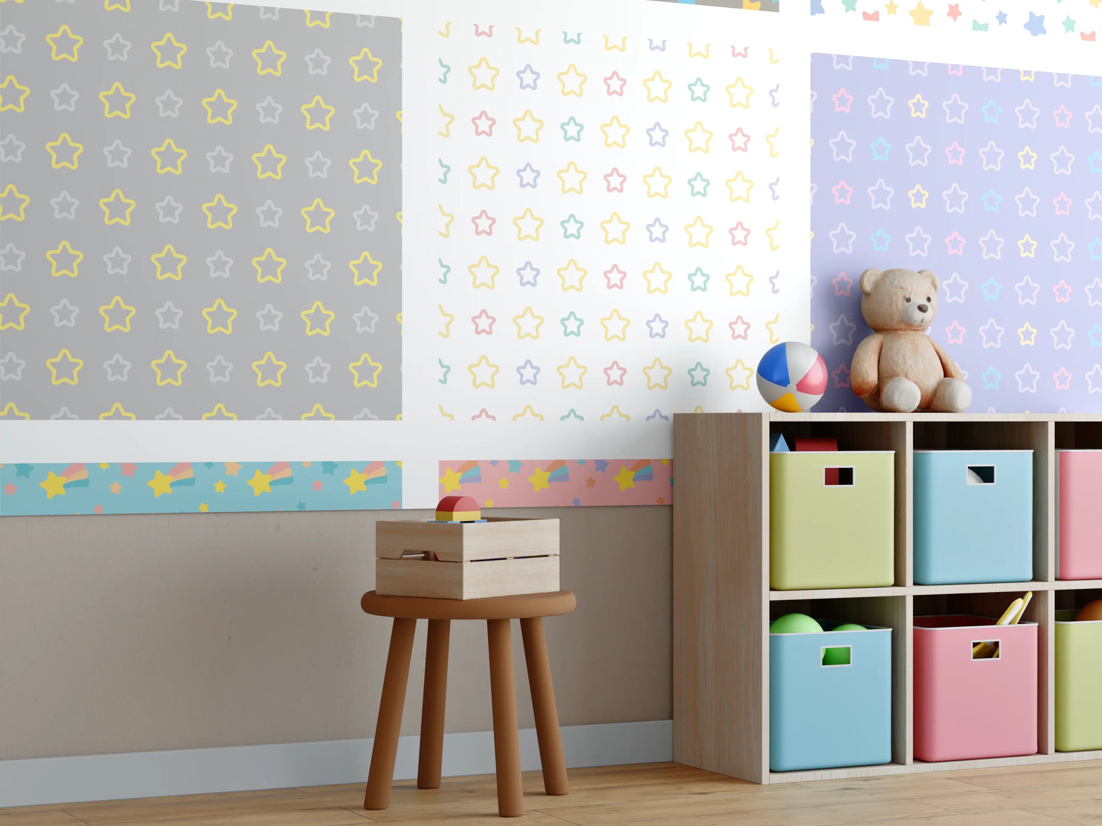 Kinderzimmer Wandgestaltung - Bunte Sternmuster Vielfalt