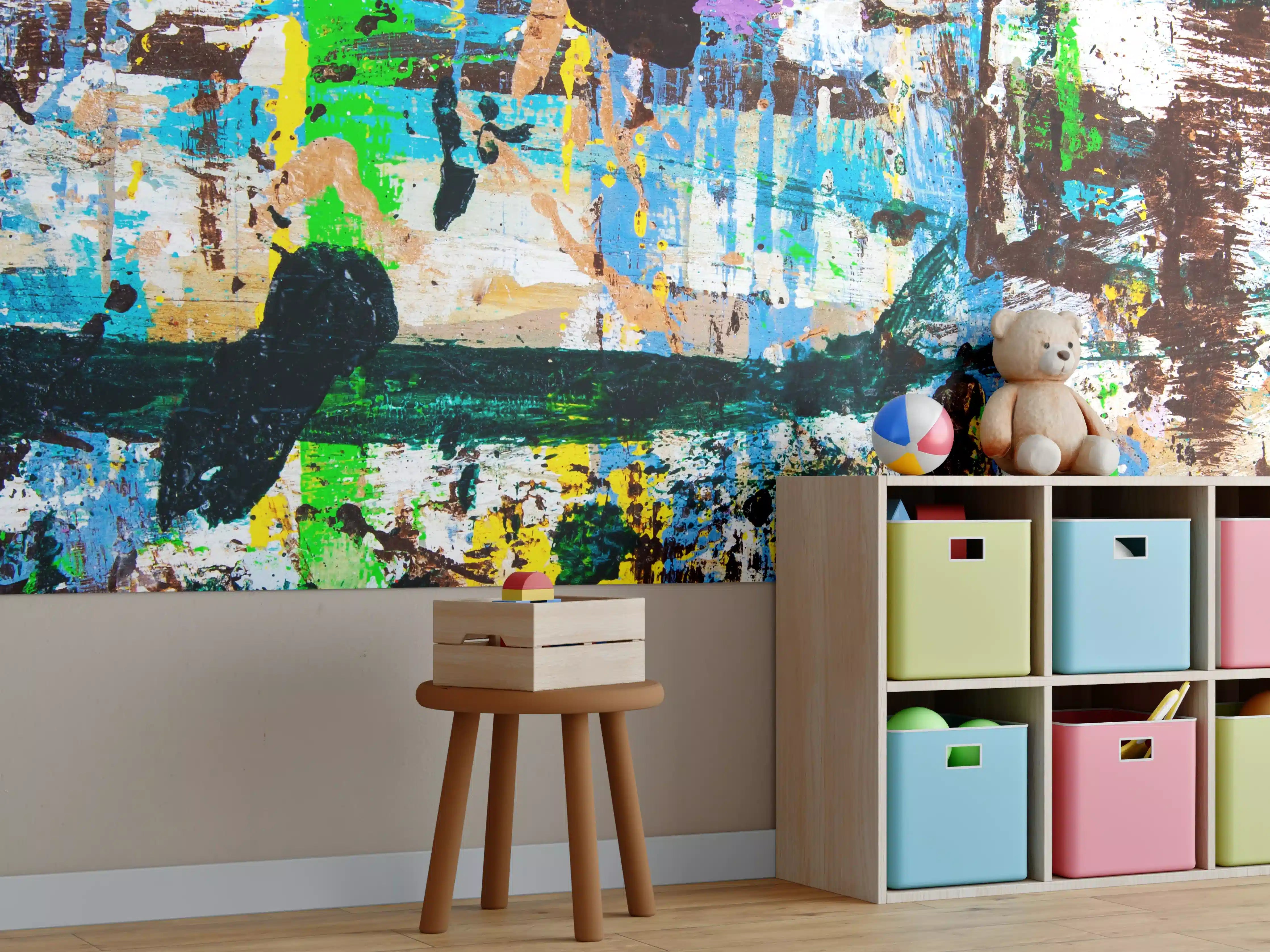 Kinderzimmer Wandgestaltung - Bunte Straßenkunst in abstrakter Malerei