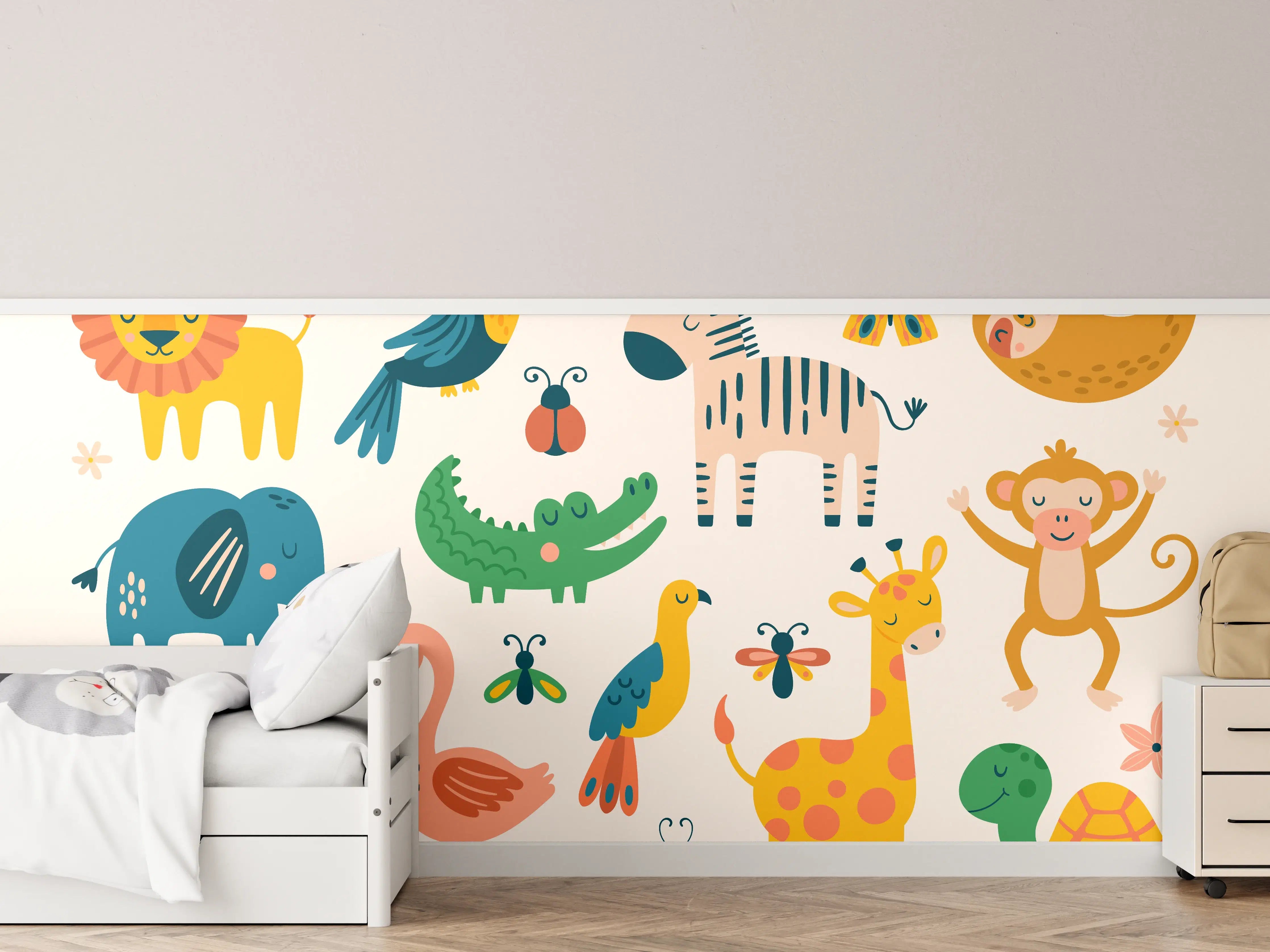 Kinderzimmer Wandgestaltung - Bunte Tierfiguren Illustration