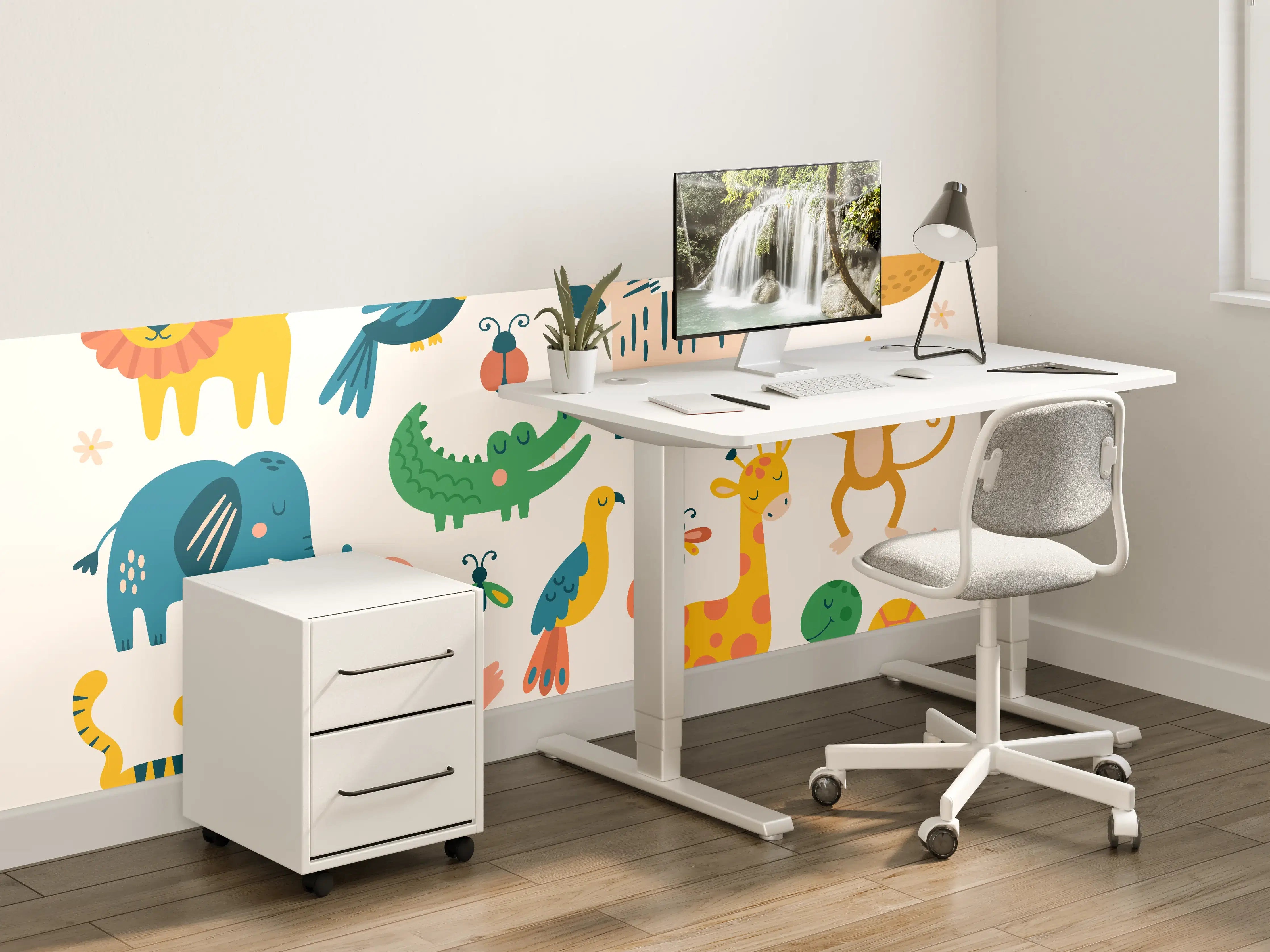 Kinderzimmer Wandgestaltung - Bunte Tierfiguren Illustration