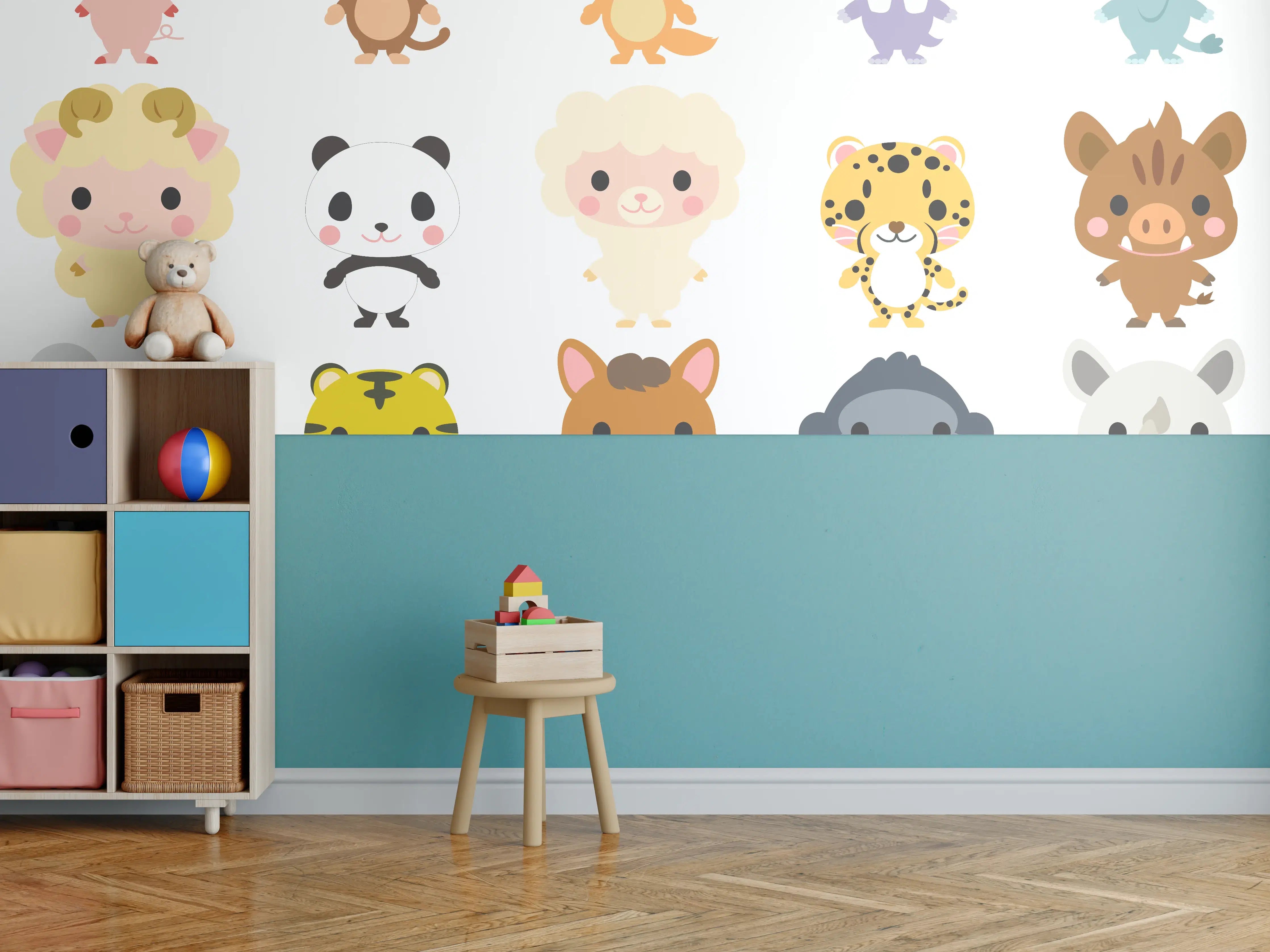 Kinderzimmer Wandgestaltung - Bunte Tierkarikatur-Sammlung