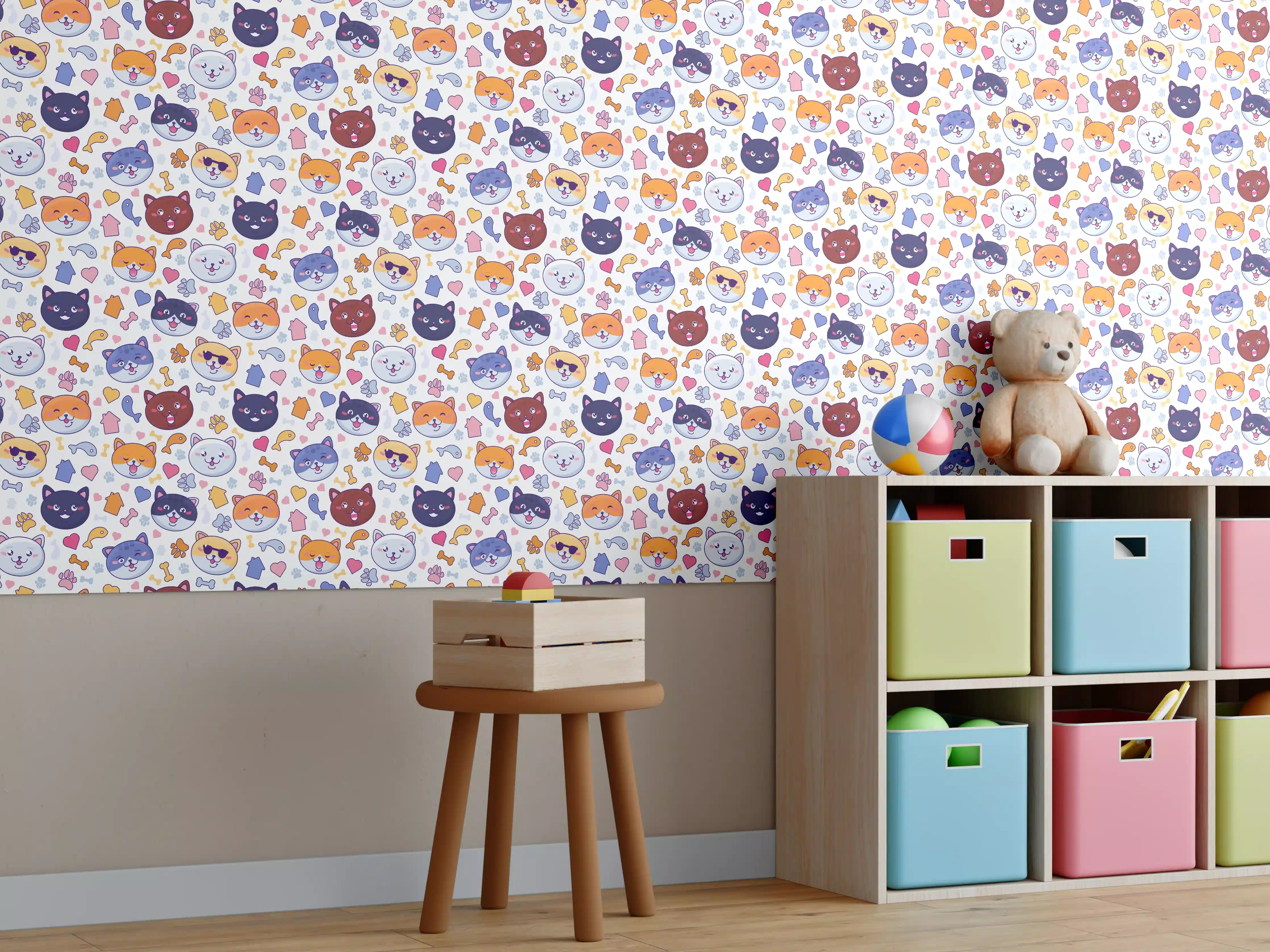 Kinderzimmer Wandgestaltung - Bunte Tiermuster mit verspieltem Design