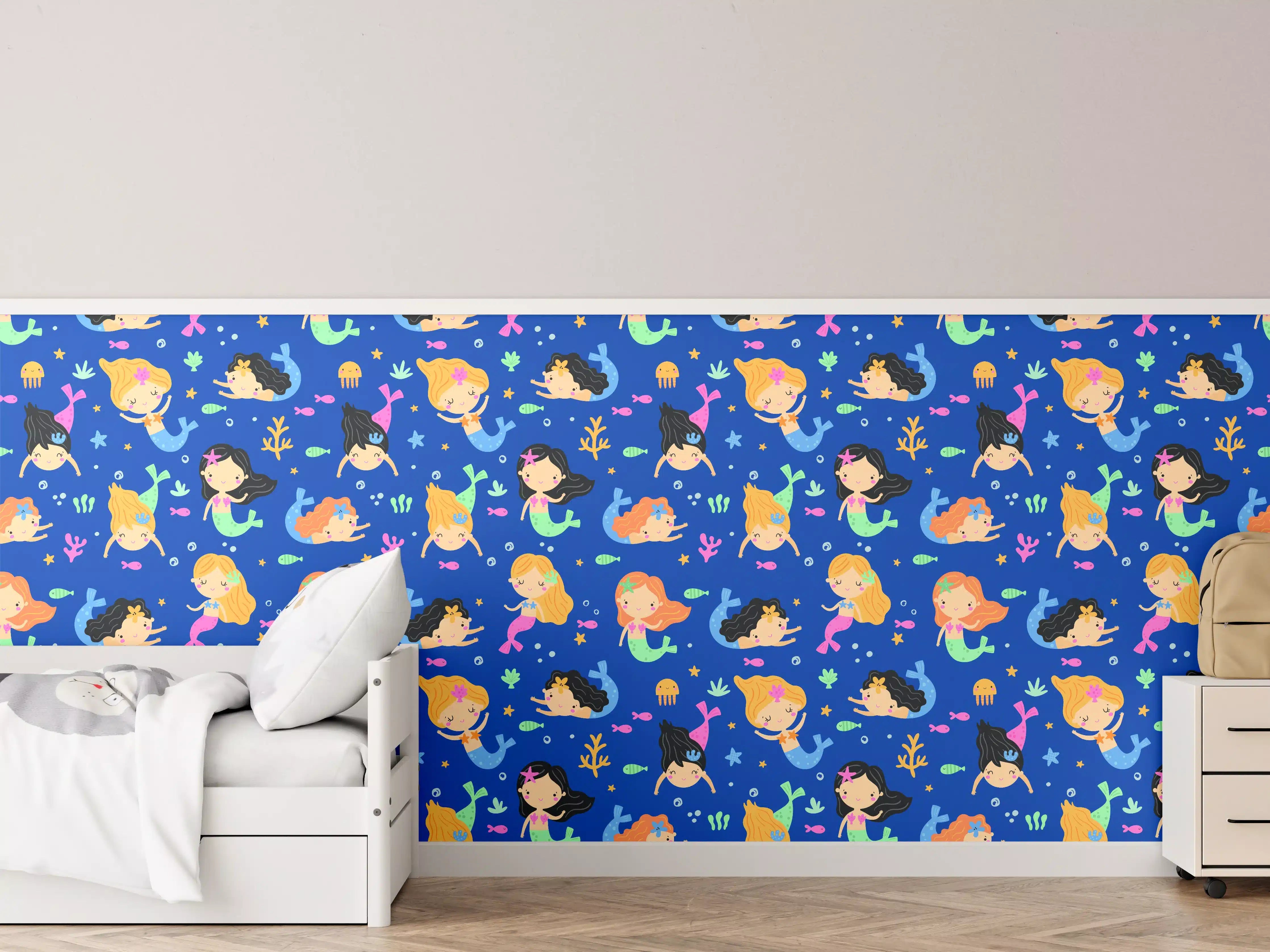 Kinderzimmer Wandgestaltung - Bunte Unterwasserwelt mit Meeresbewohnern