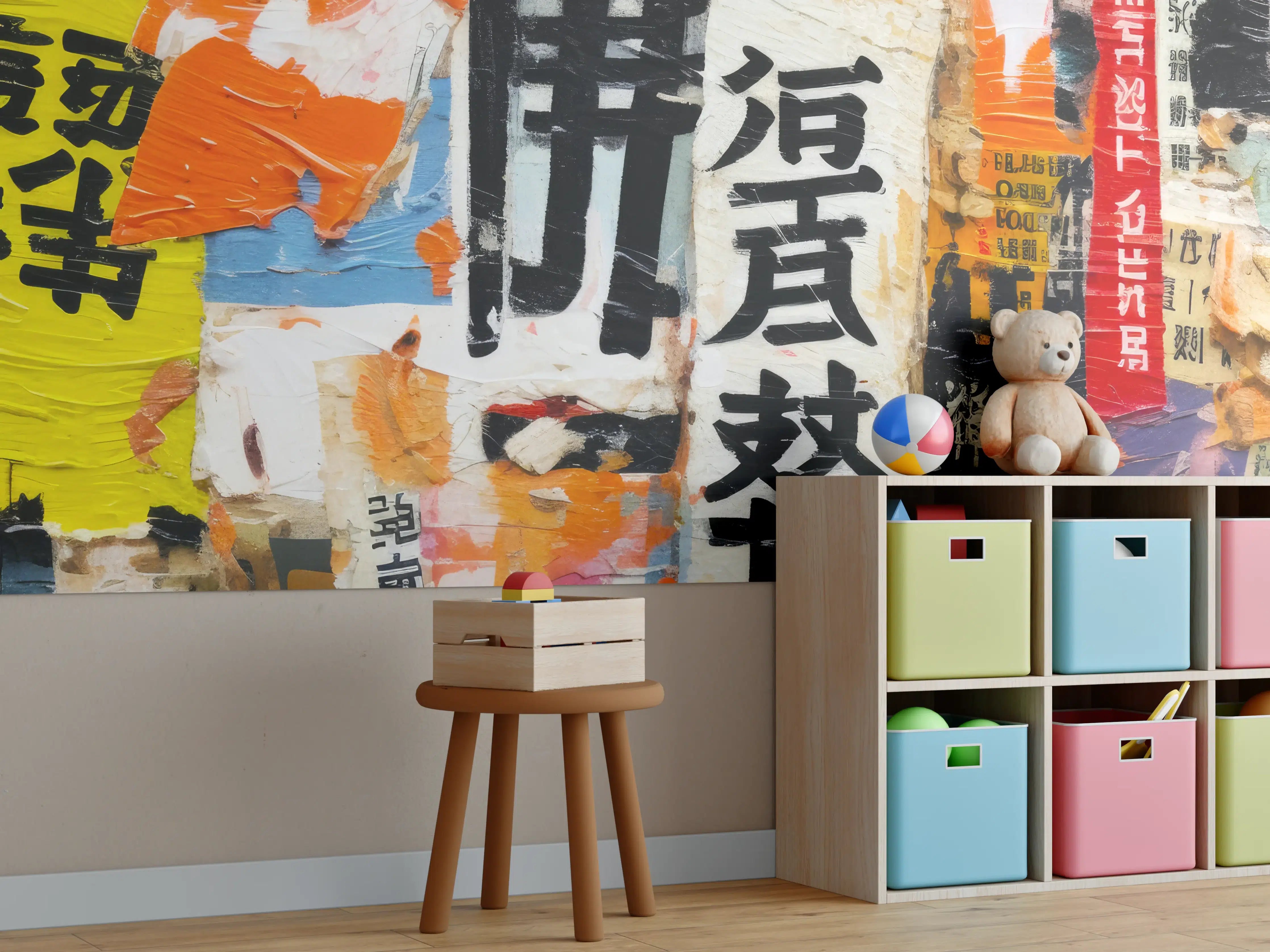 Kinderzimmer Wandgestaltung - Bunte Urban-Collage Textur