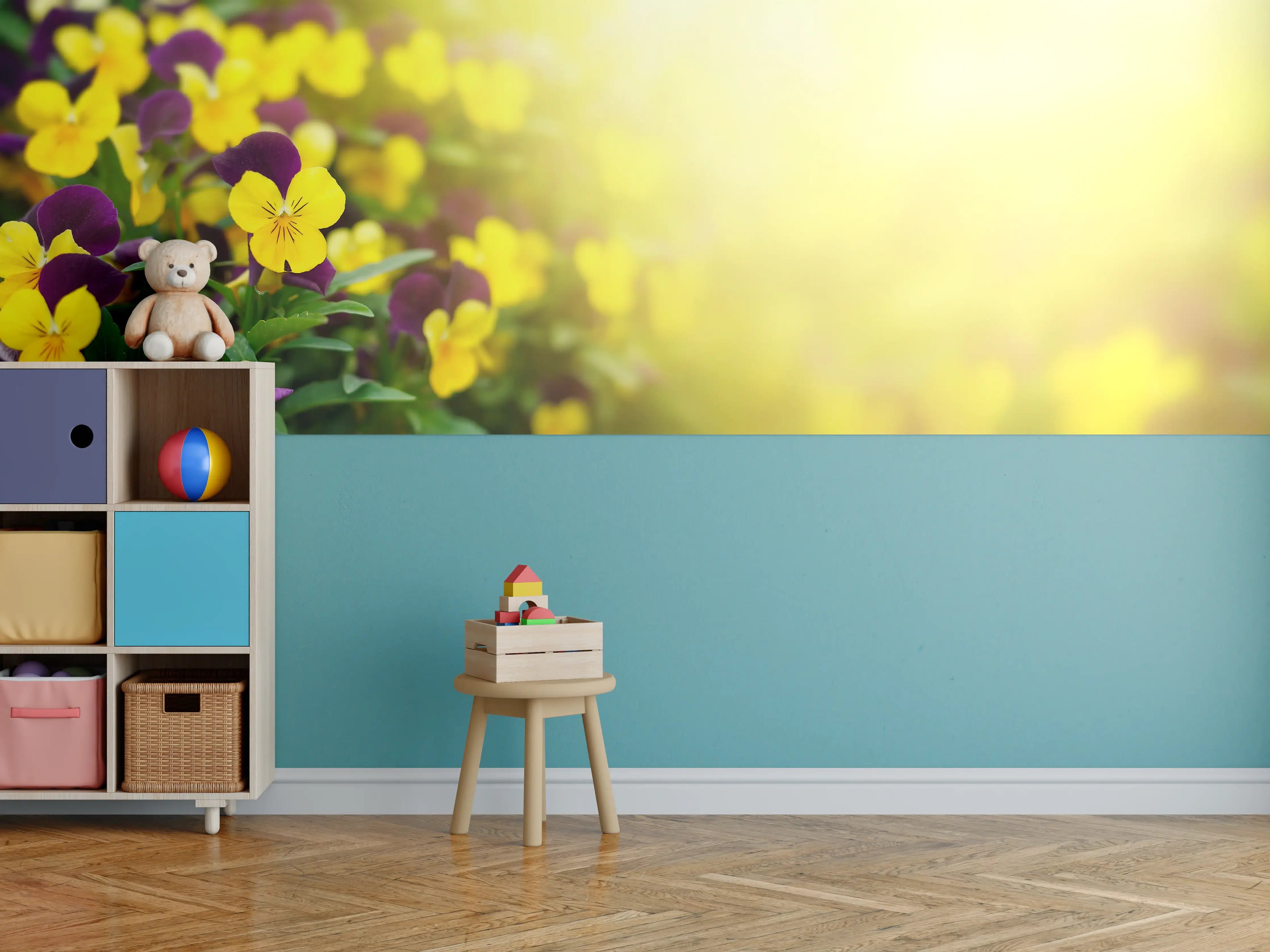 Kinderzimmer Wandgestaltung - Bunte Veilchen im Sonnenschein