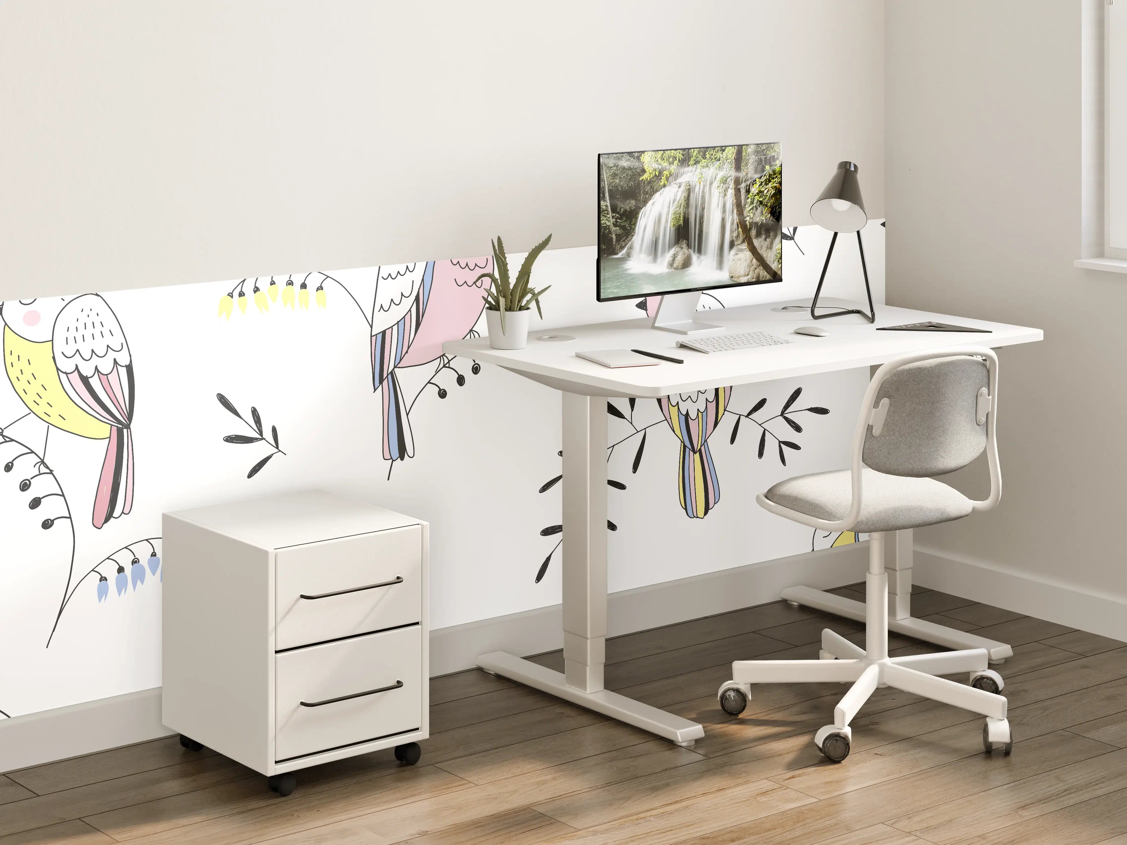 Kinderzimmer Wandgestaltung - Bunte Vogel-Muster Illustration