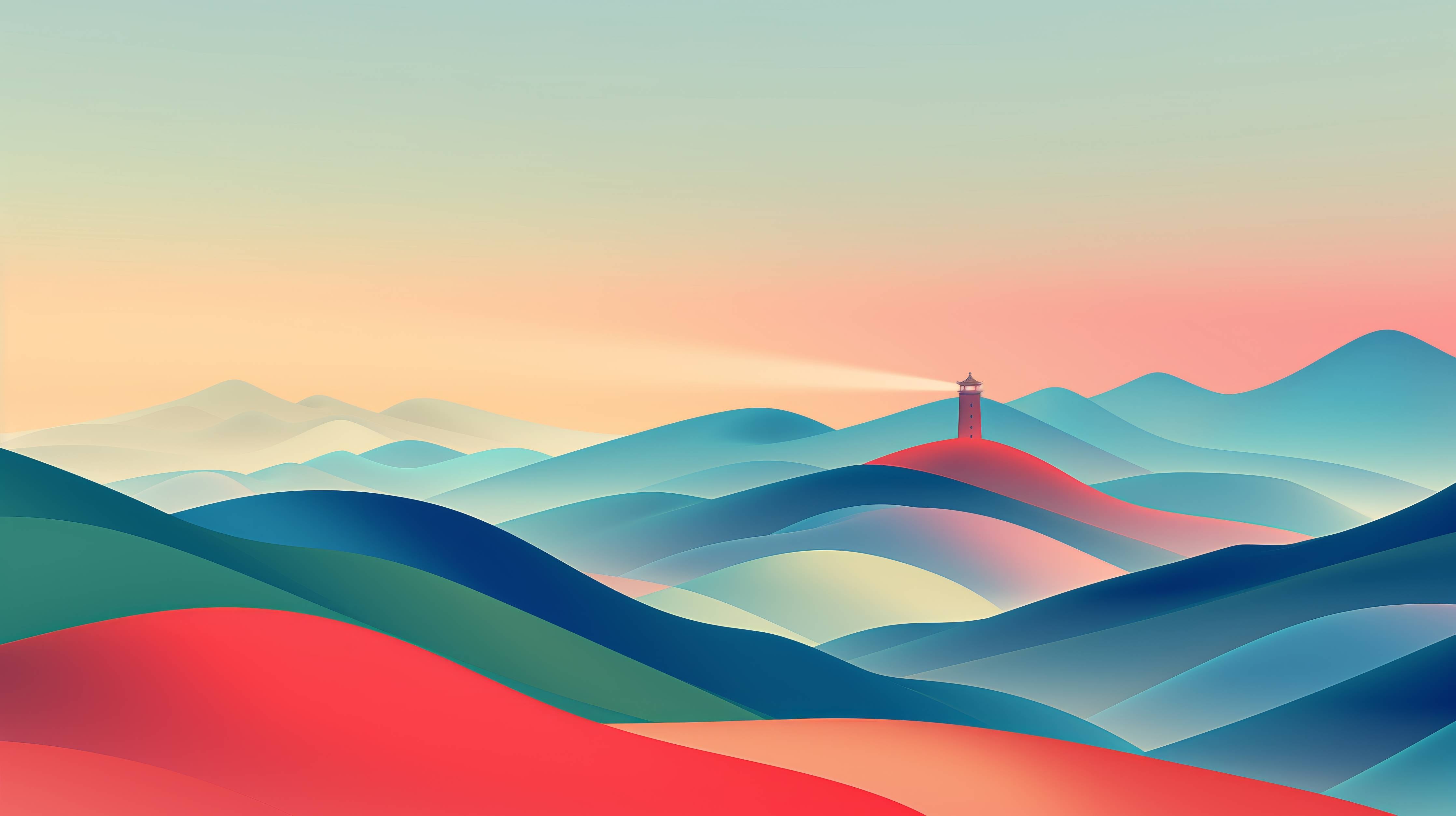 Kinderzimmer Wandgestaltung-Bunte abstrakte Landschaft mit Leuchtturm