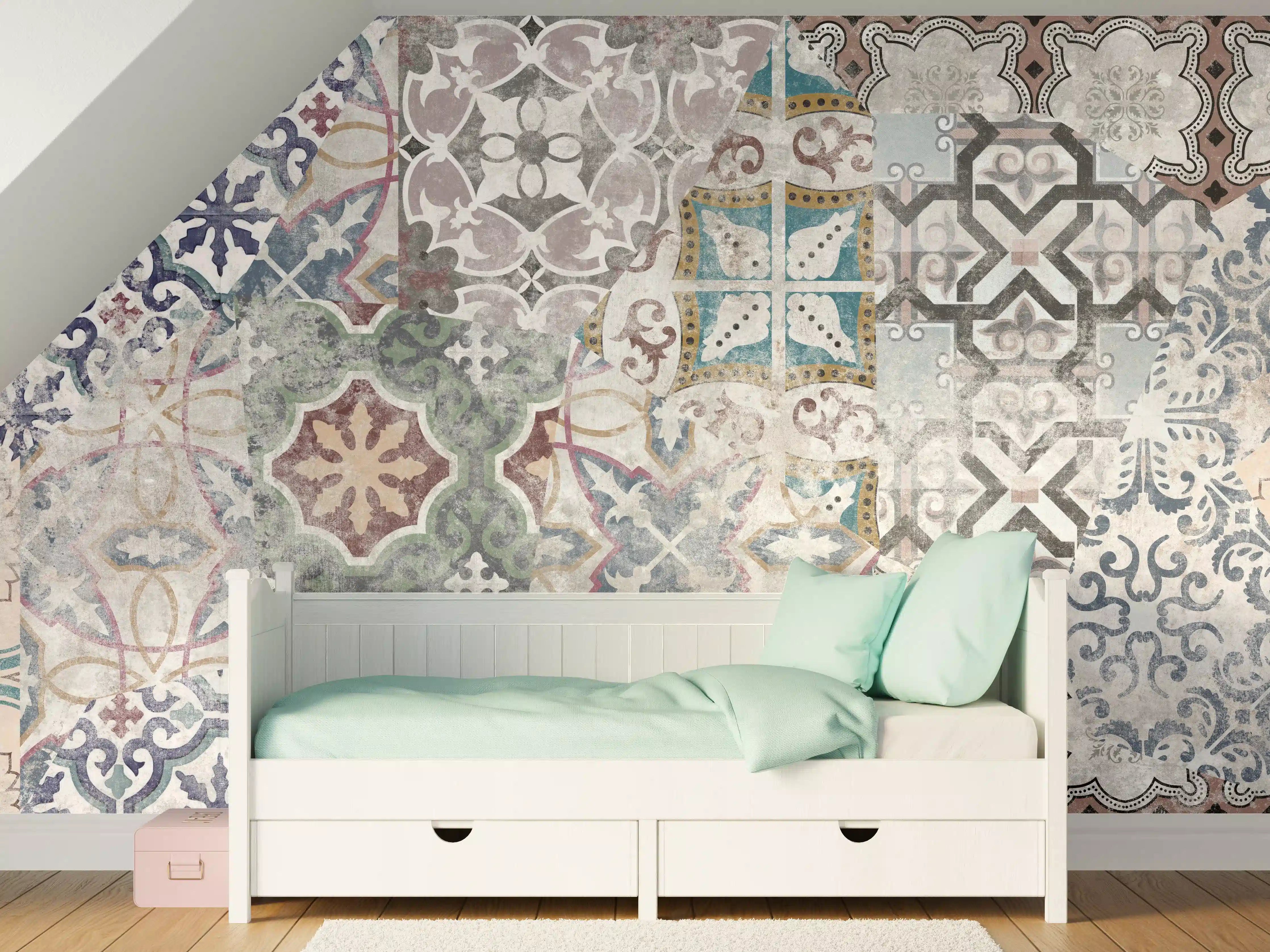 Kinderzimmer Wandgestaltung - Bunte alte Retro-Wand Fliesen