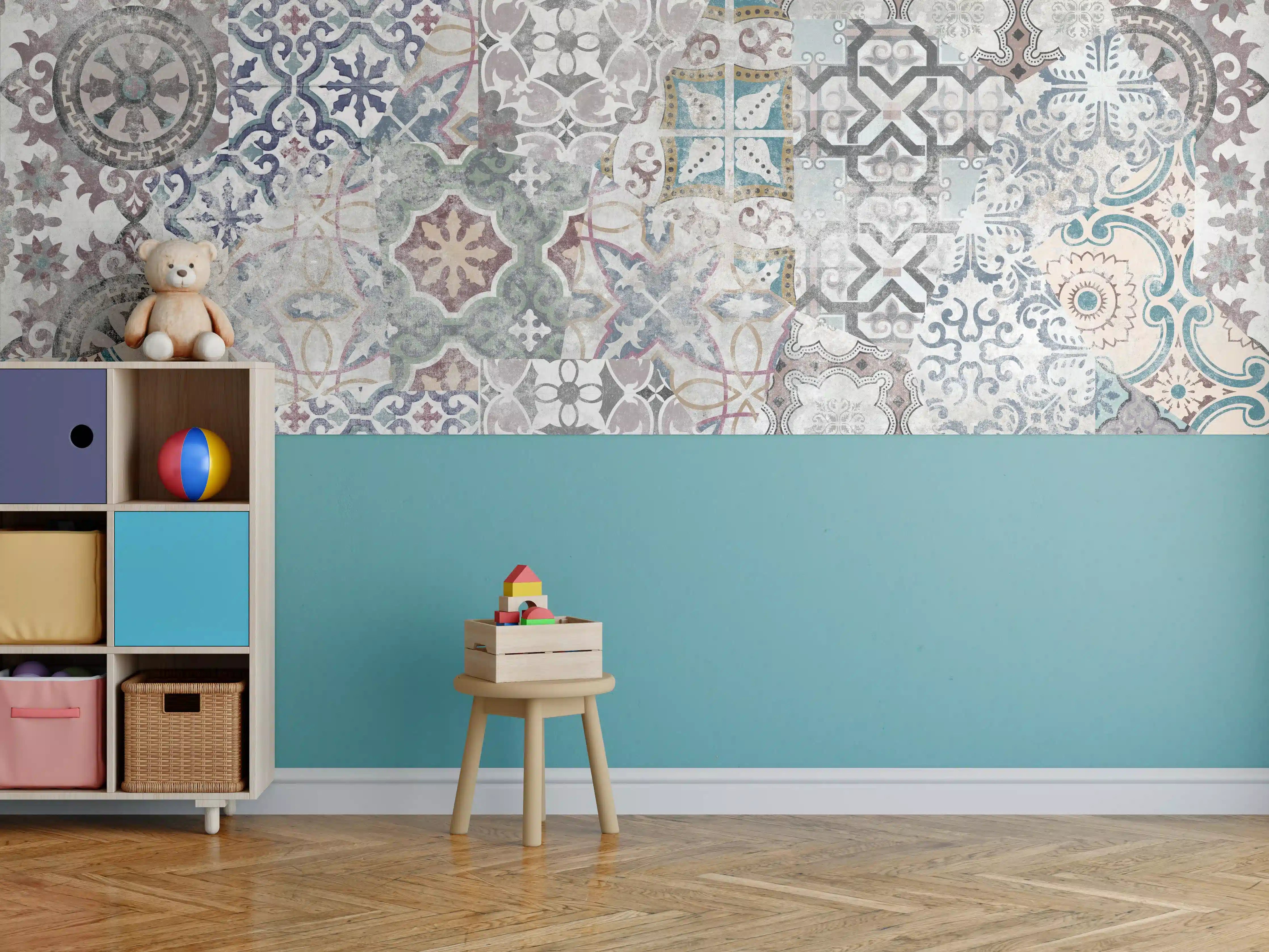 Kinderzimmer Wandgestaltung - Bunte alte Retro-Wand Fliesen