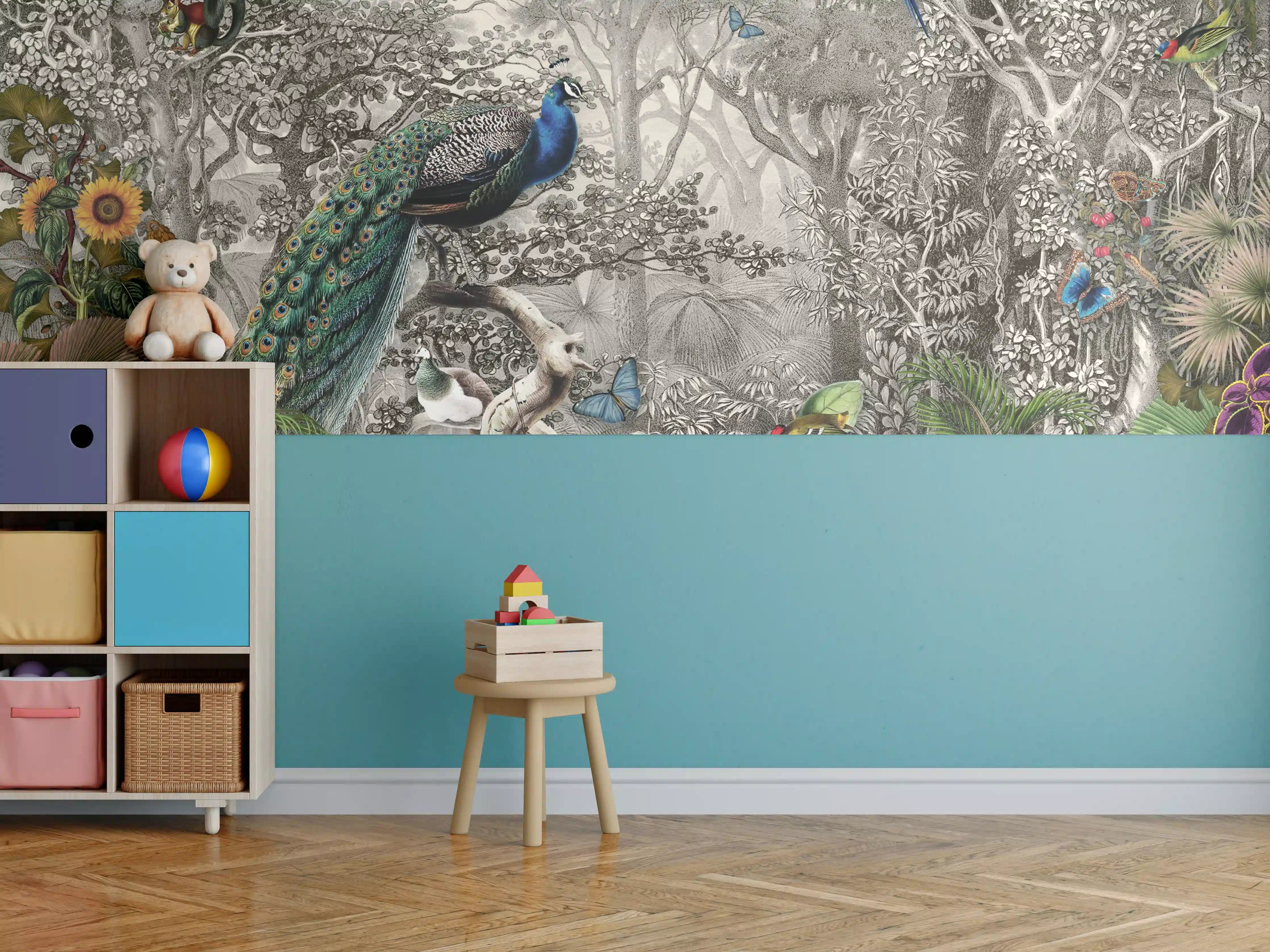 Kinderzimmer Wandgestaltung - Bunte exotische Tier- und Pflanzenwelt