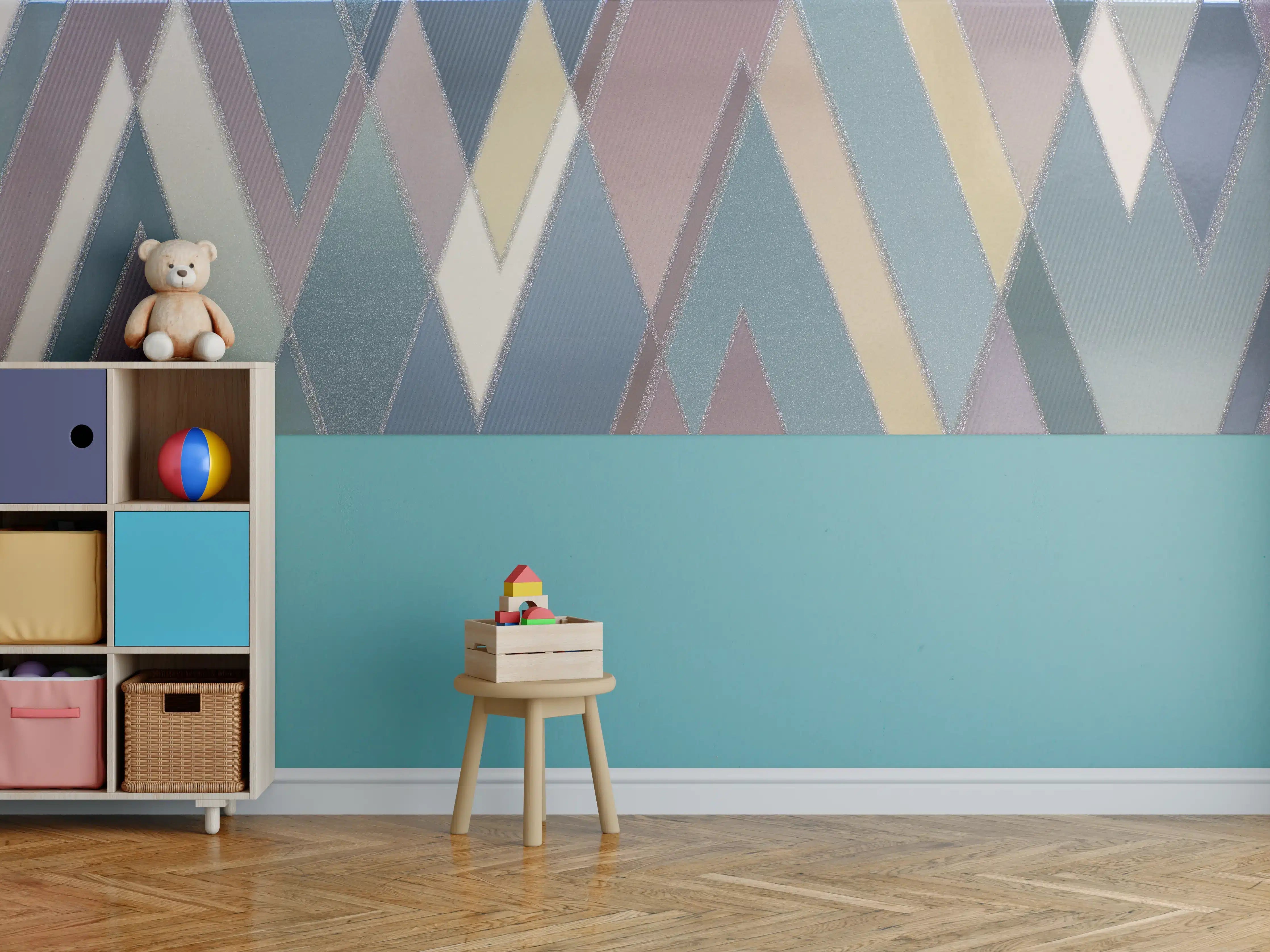 Kinderzimmer Wandgestaltung - Bunte geometrische Musterwandgestaltung