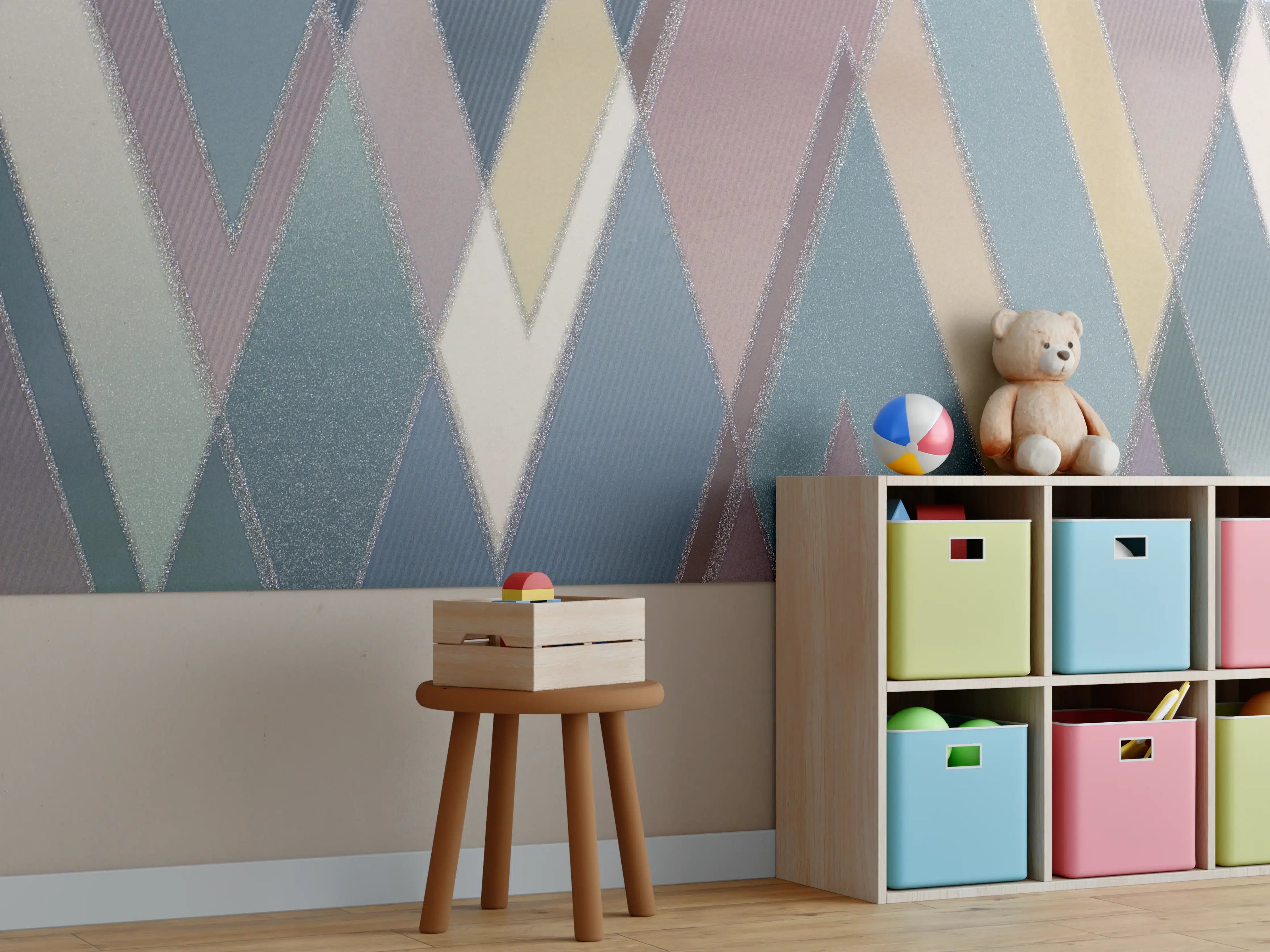 Kinderzimmer Wandgestaltung - Bunte geometrische Musterwandgestaltung