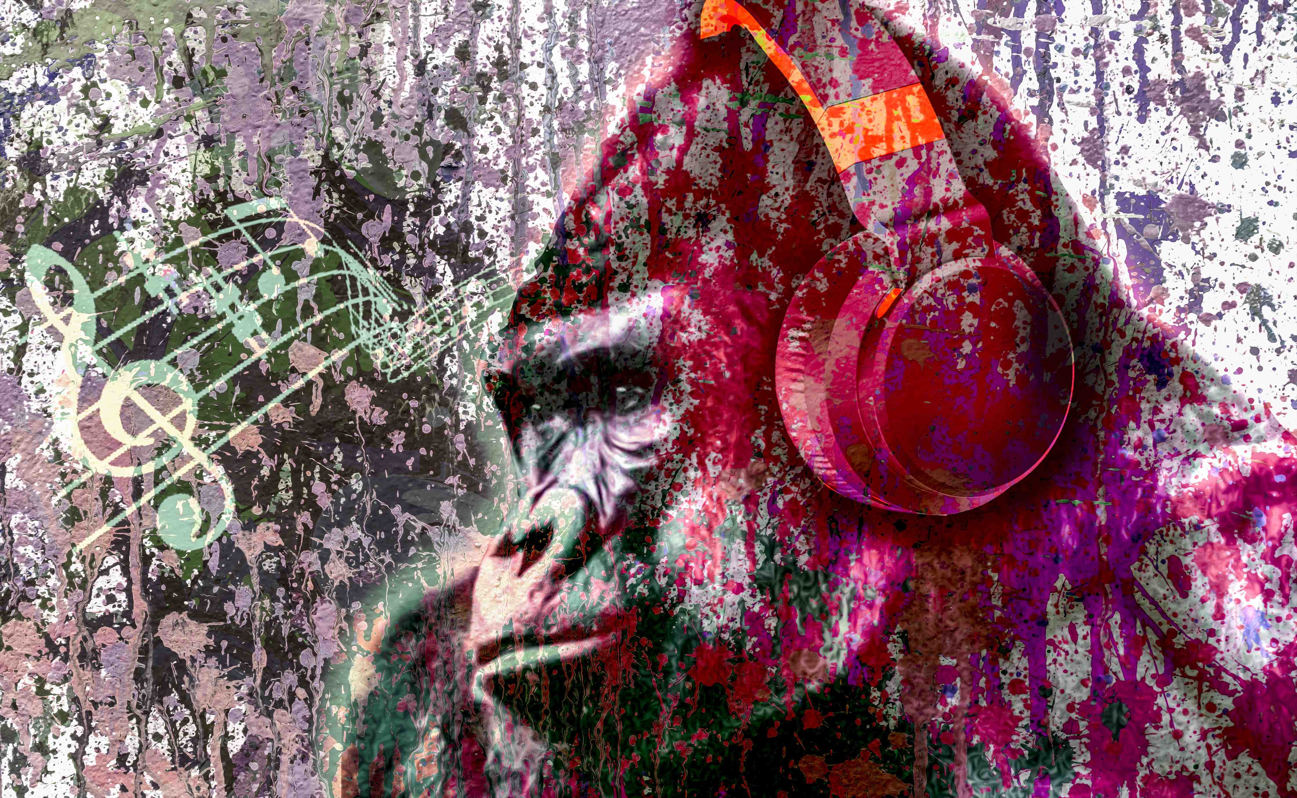 Kinderzimmer Wandgestaltung-Bunter Affenkopf mit Musik-Elementen