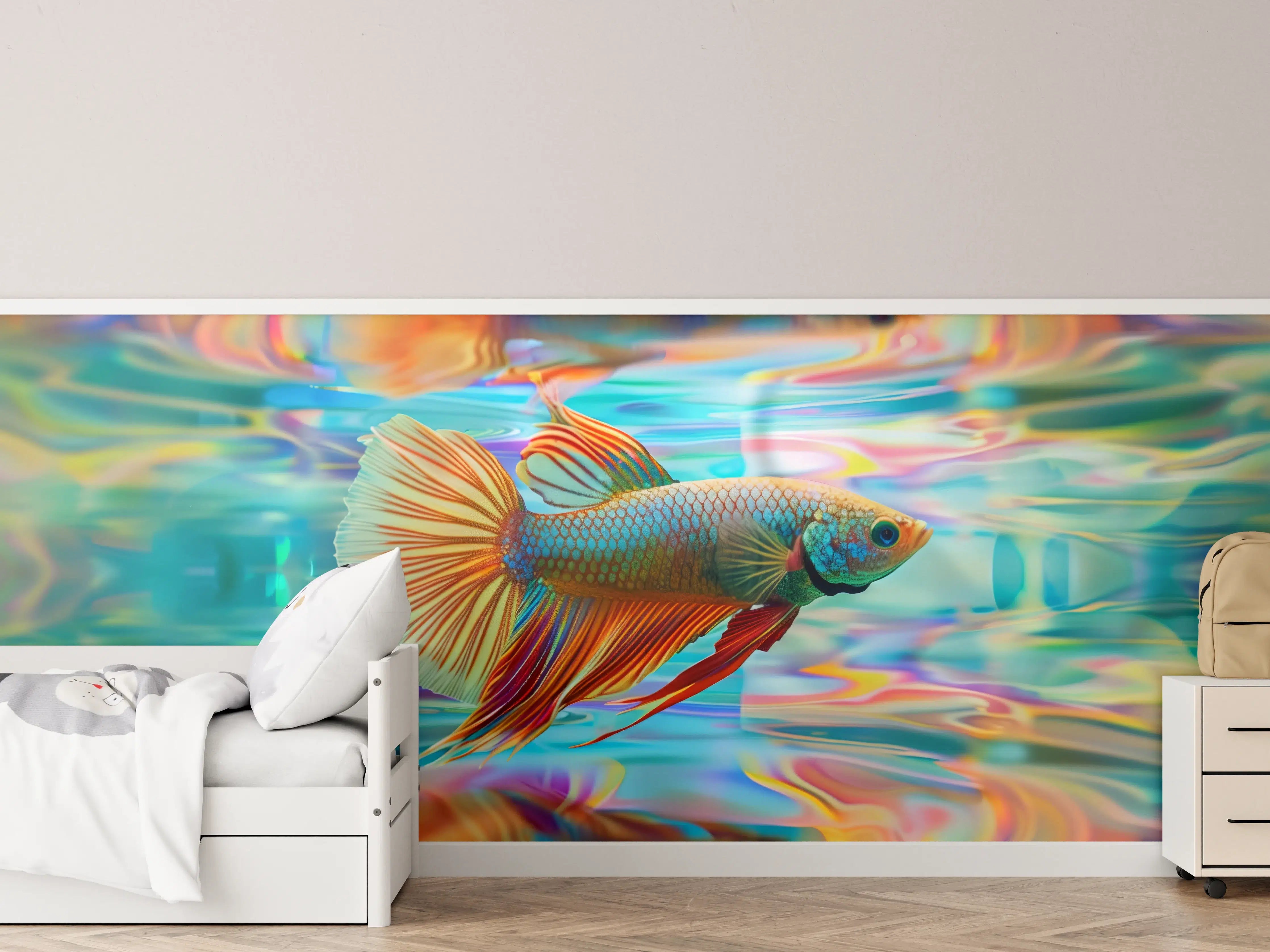 Kinderzimmer Wandgestaltung - Bunter Betta-Fisch Türkis-Orange