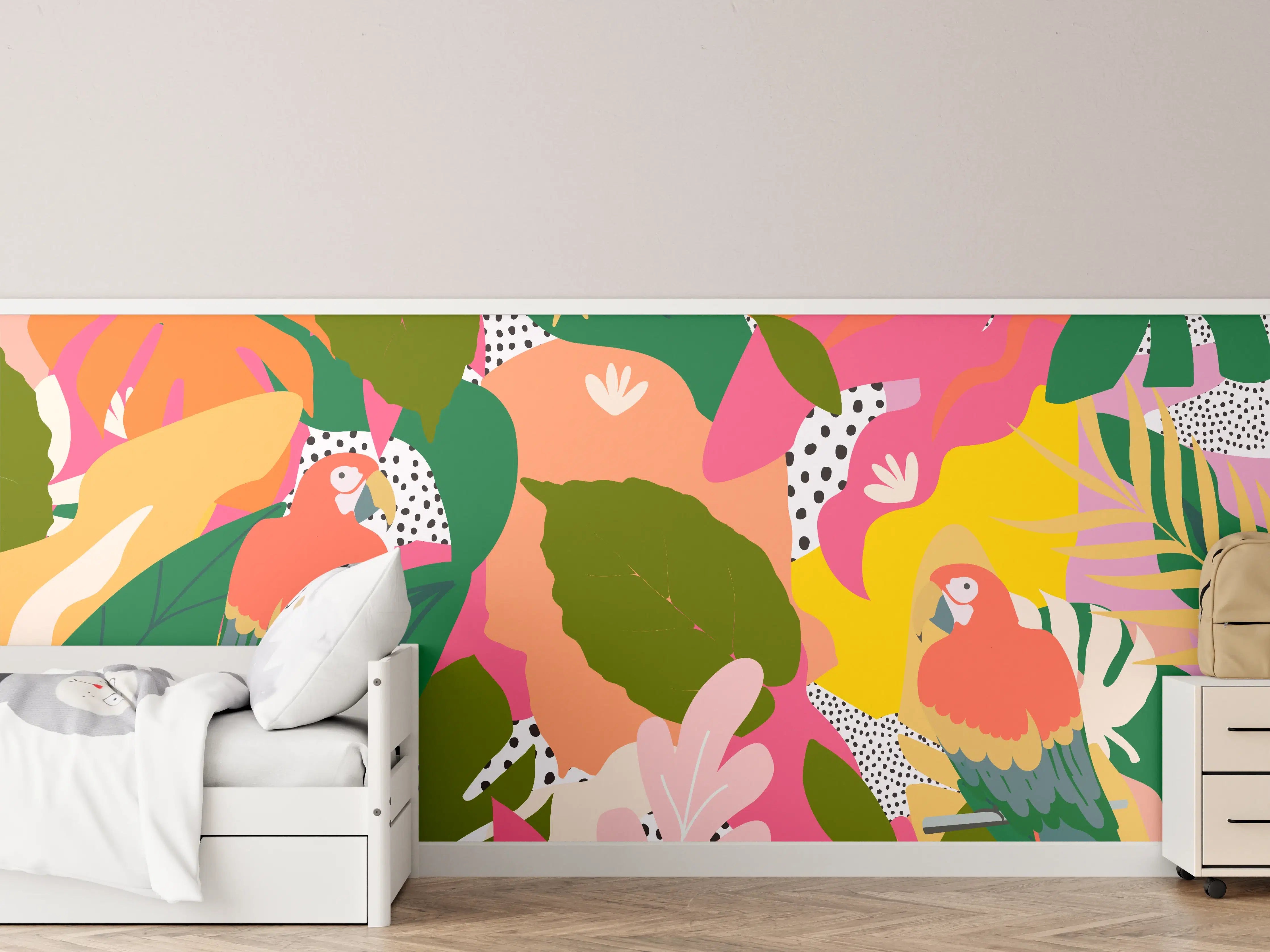 Kinderzimmer Wandgestaltung - Bunter Dschungel Papagei