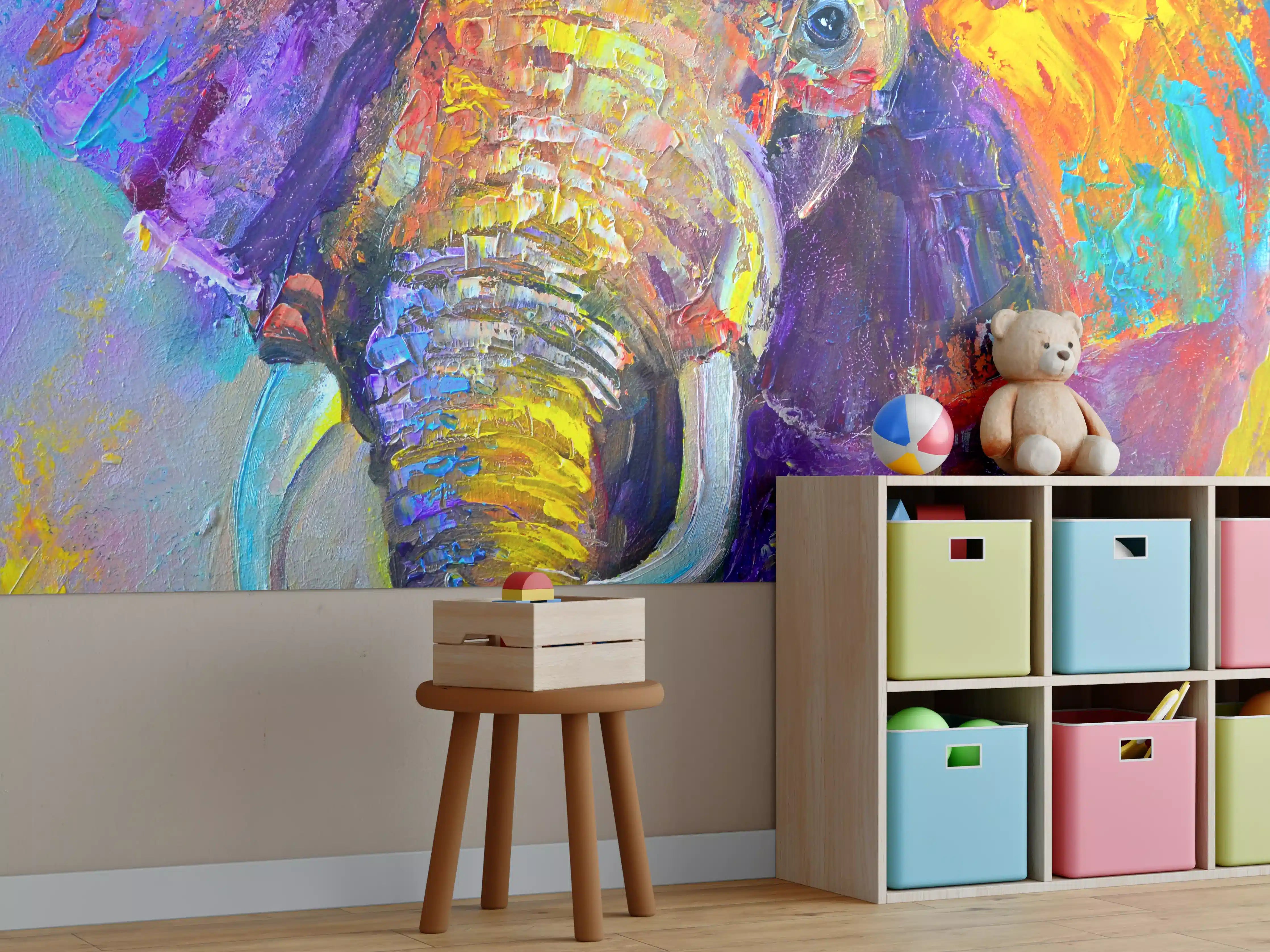 Kinderzimmer Wandgestaltung - Bunter Elefant - Ölgemälde
