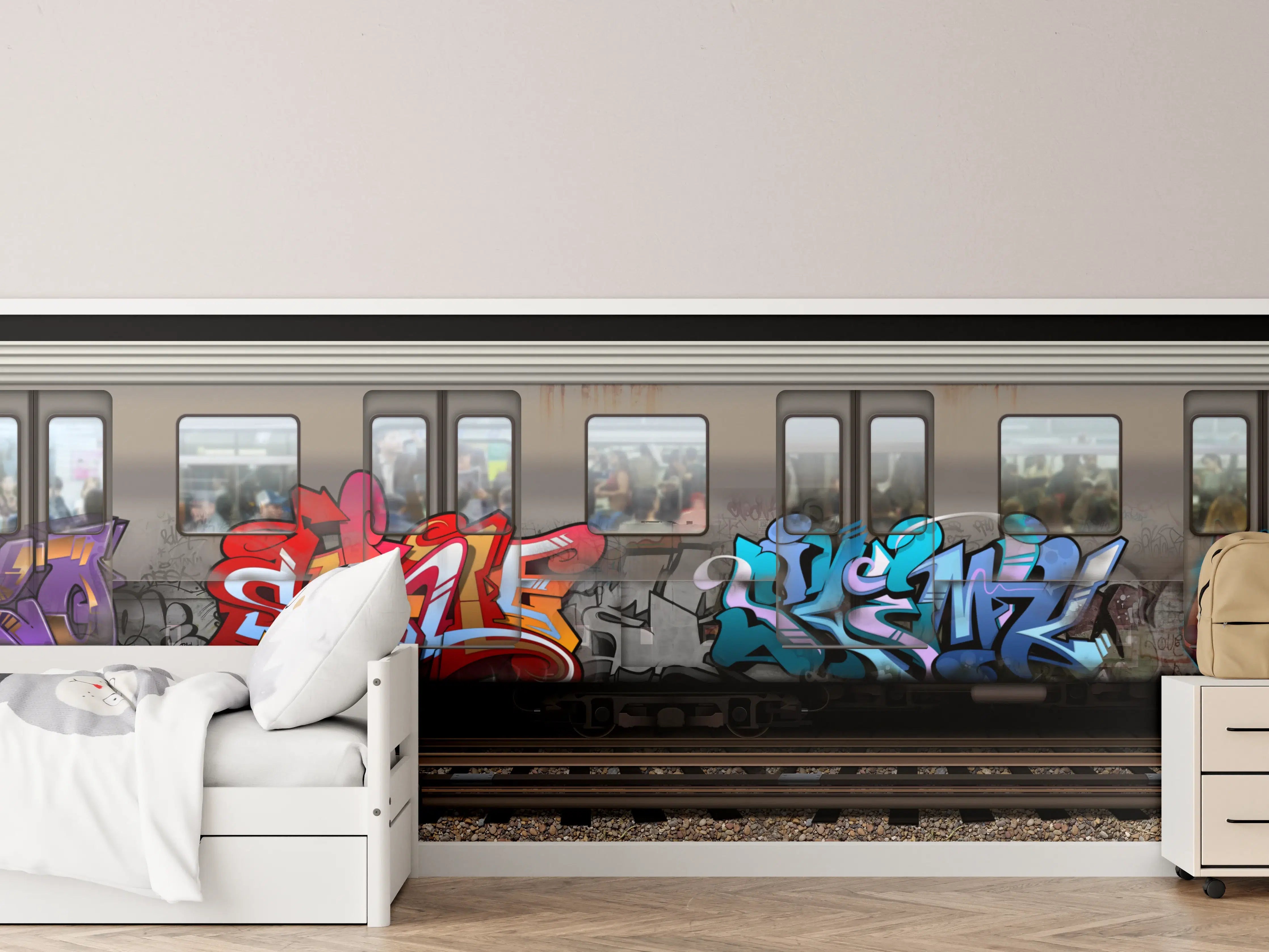 Kinderzimmer Wandgestaltung - Bunter Graffiti-Zug Kunstwerk