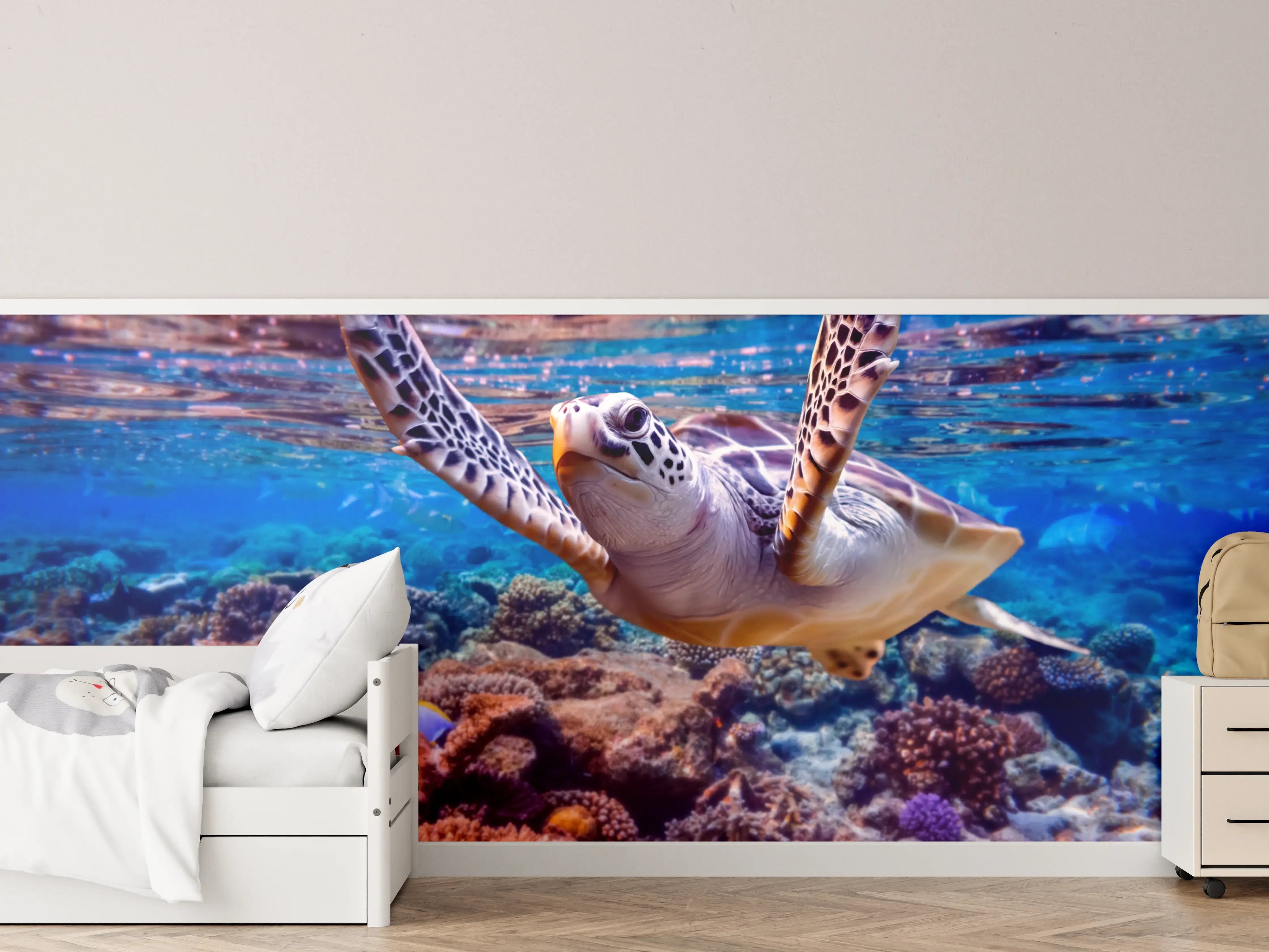 Kinderzimmer Wandgestaltung - Bunter Meeresschildkröte beim Tauchen