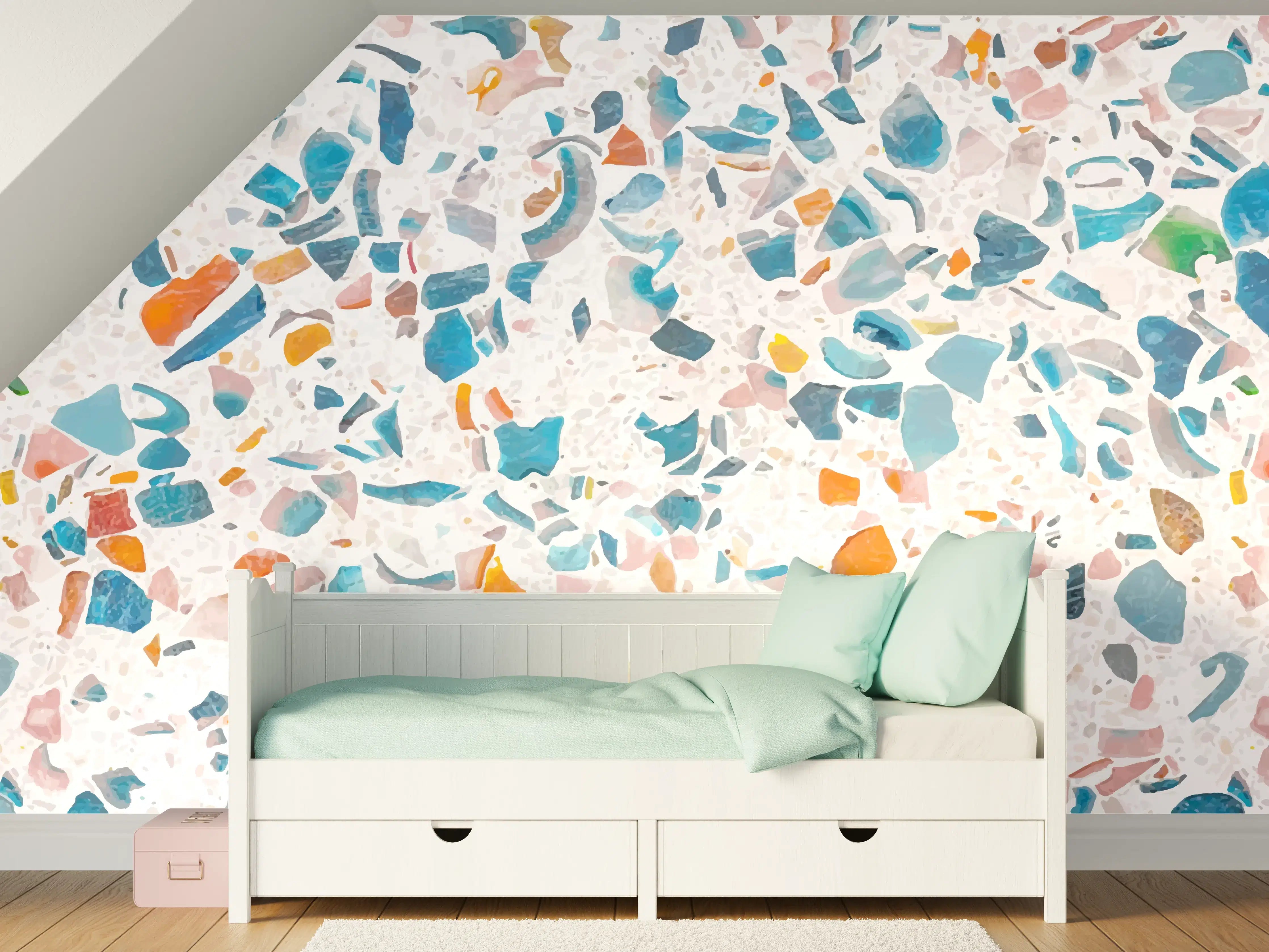 Kinderzimmer Wandgestaltung - Bunter Terrazzo Designbelag