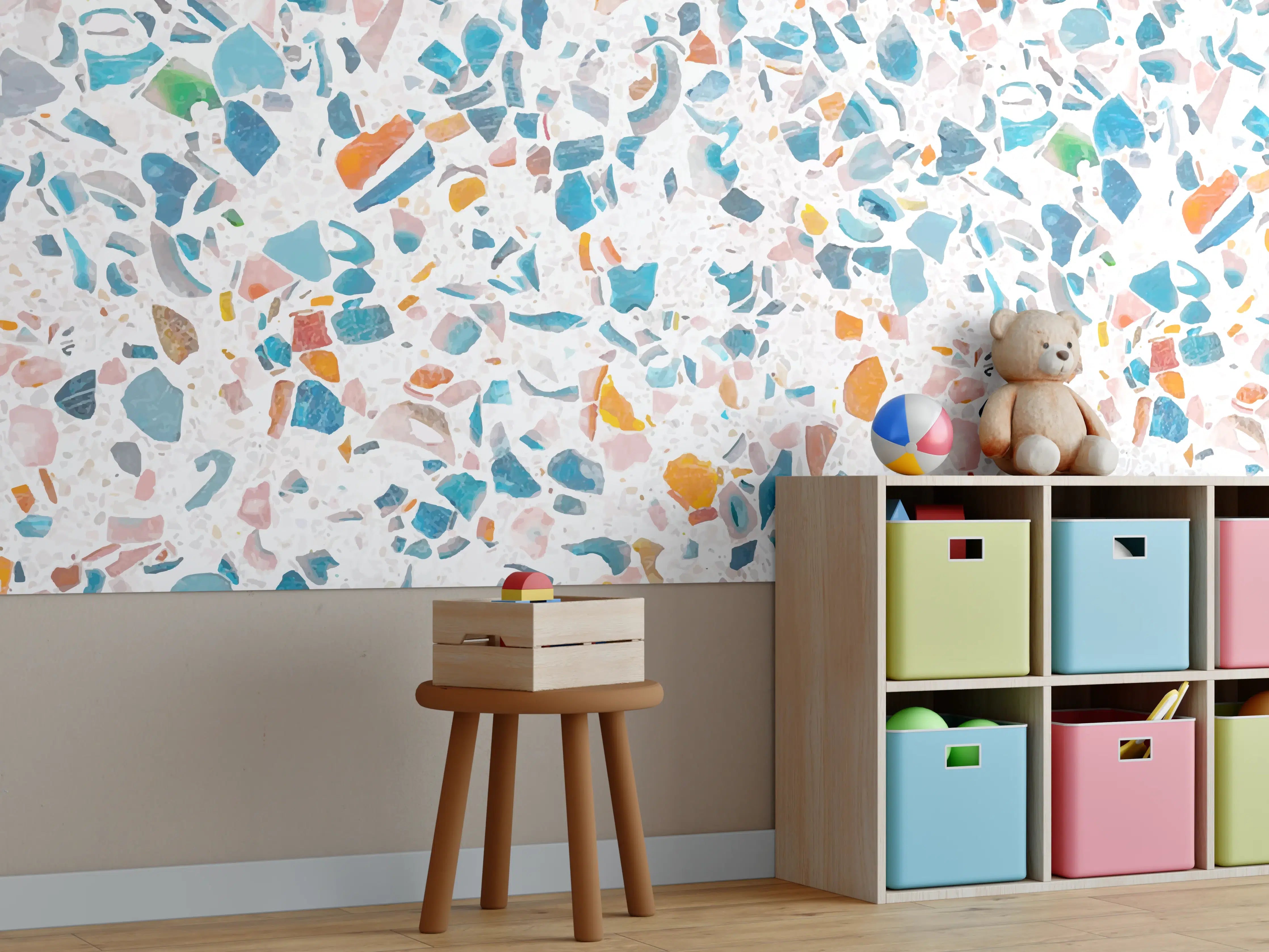 Kinderzimmer Wandgestaltung - Bunter Terrazzo Designbelag