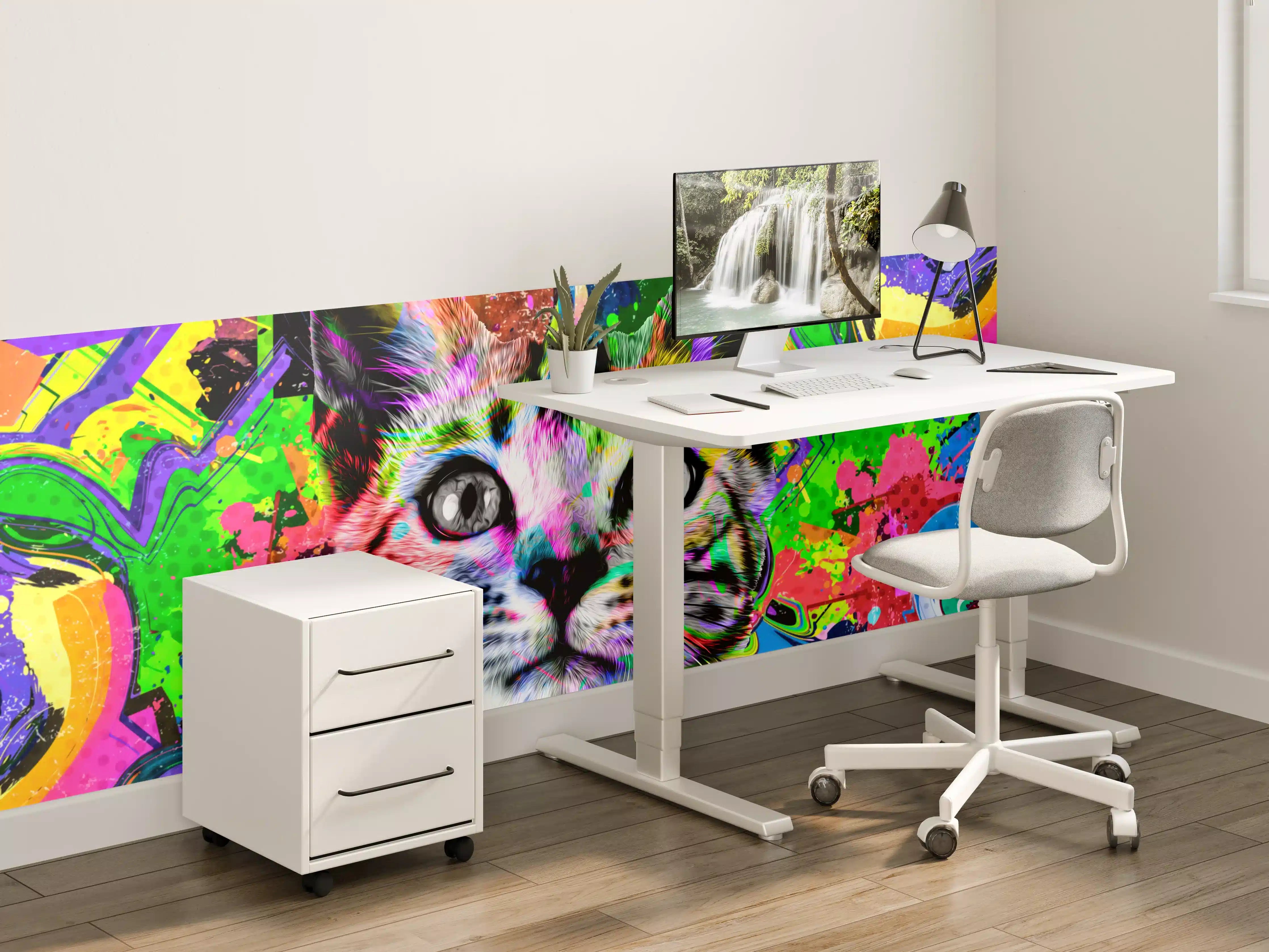 Kinderzimmer Wandgestaltung - Bunter abstrakter Katzenkopf