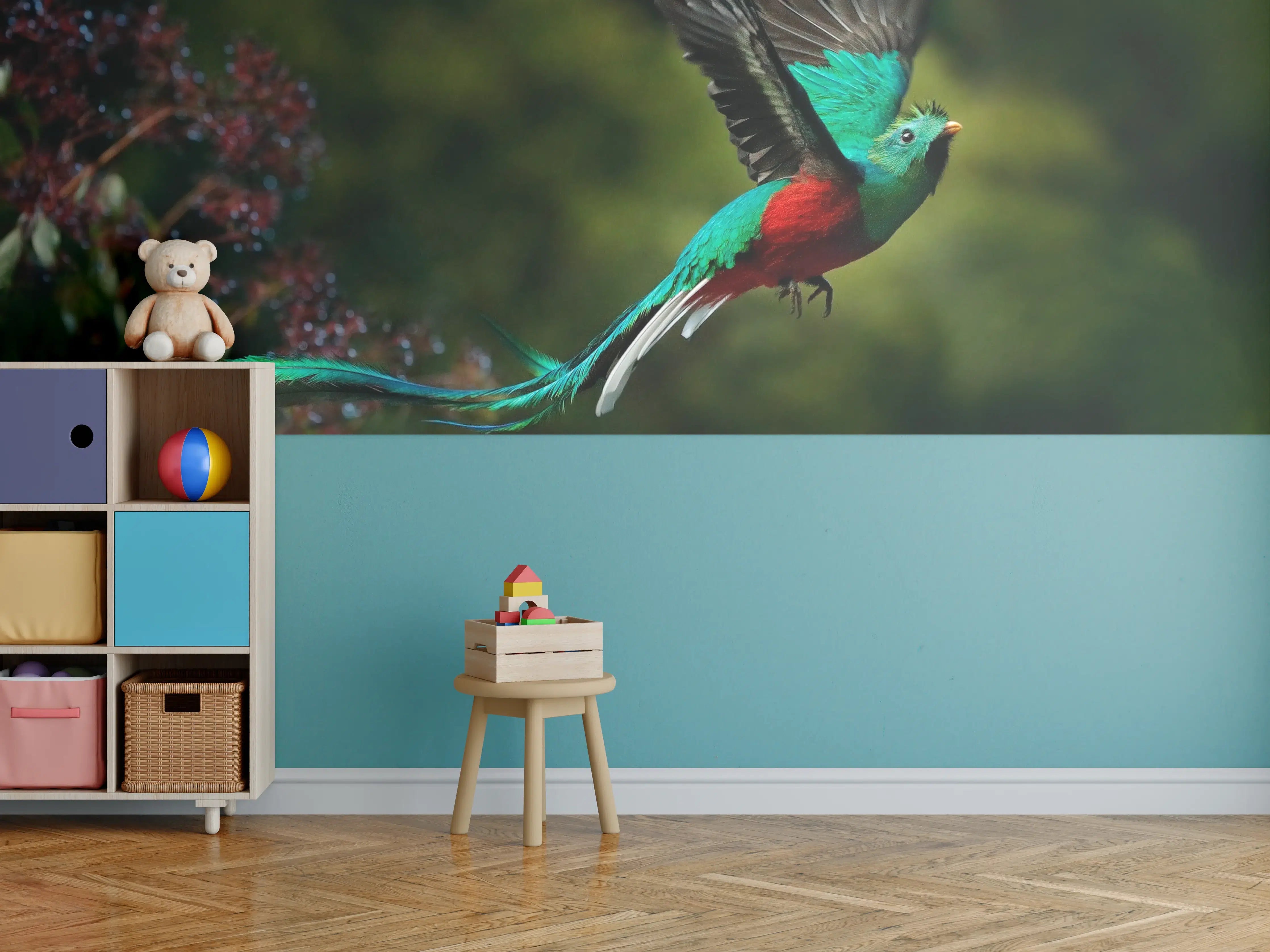 Kinderzimmer Wandgestaltung - Bunter exotischer Vogel im Flug