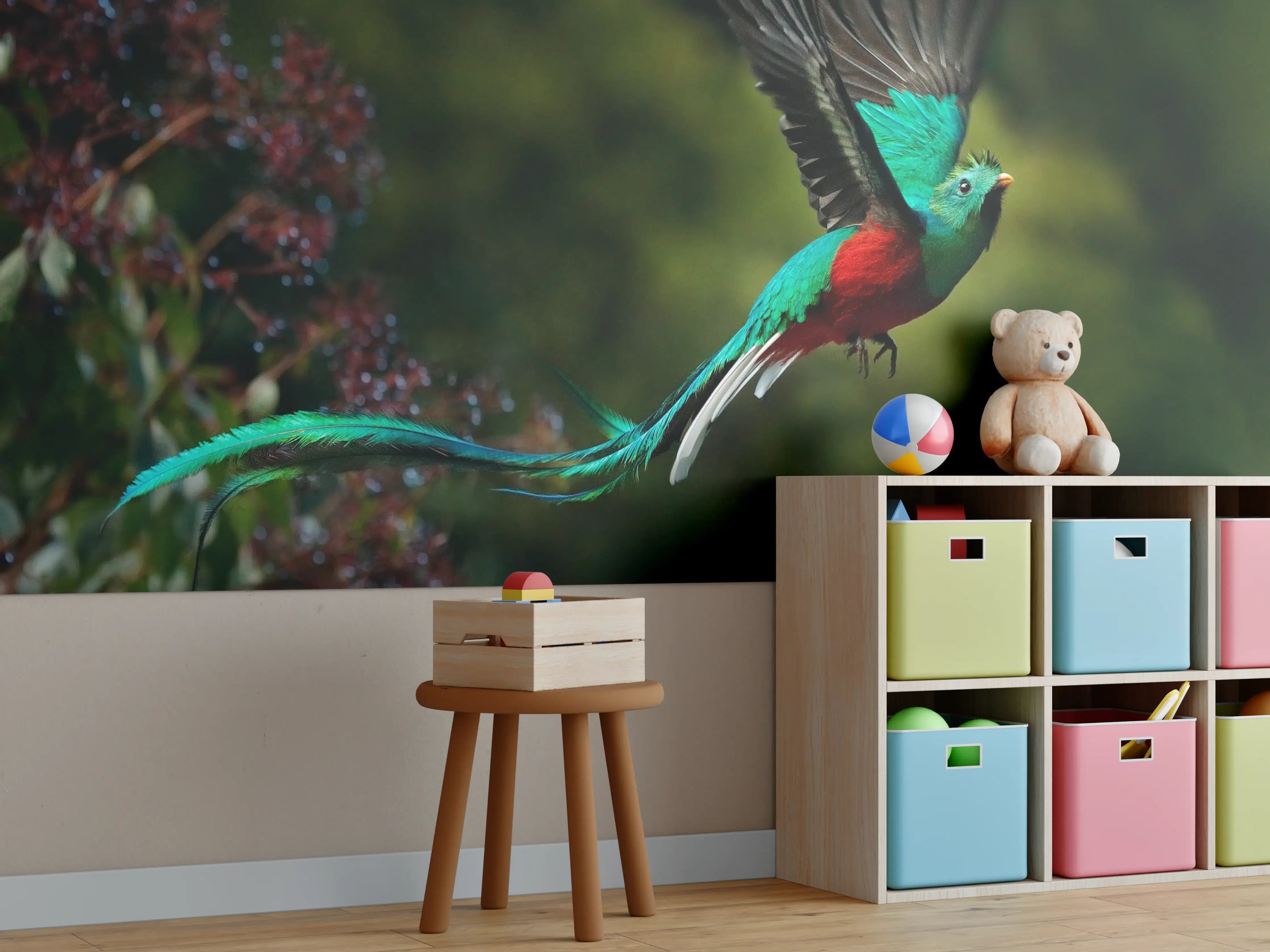 Kinderzimmer Wandgestaltung - Bunter exotischer Vogel im Flug