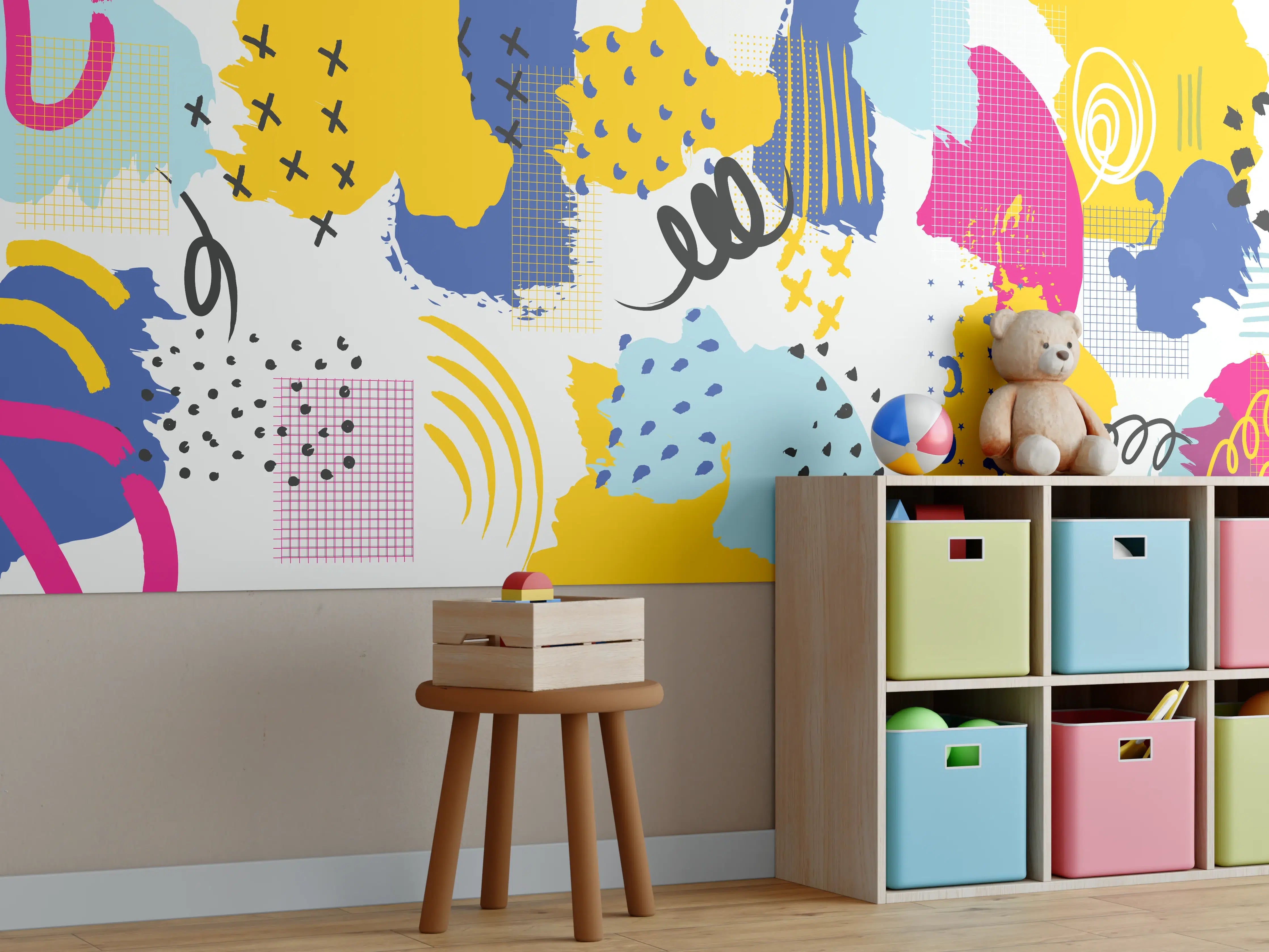Kinderzimmer Wandgestaltung - Buntes Abstrakt-Muster Design
