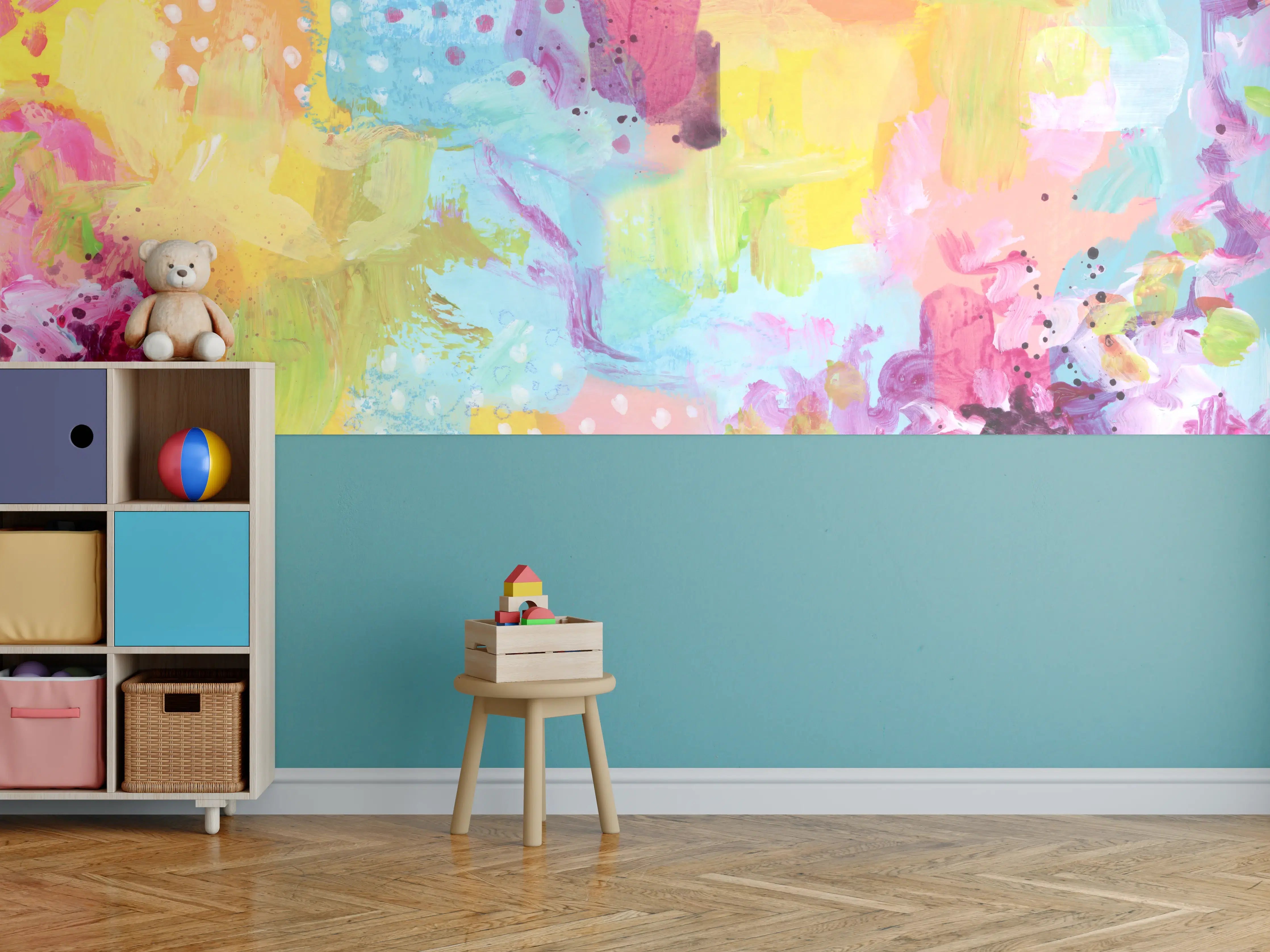 Kinderzimmer Wandgestaltung - Buntes Aquarell mit Pastellfarben