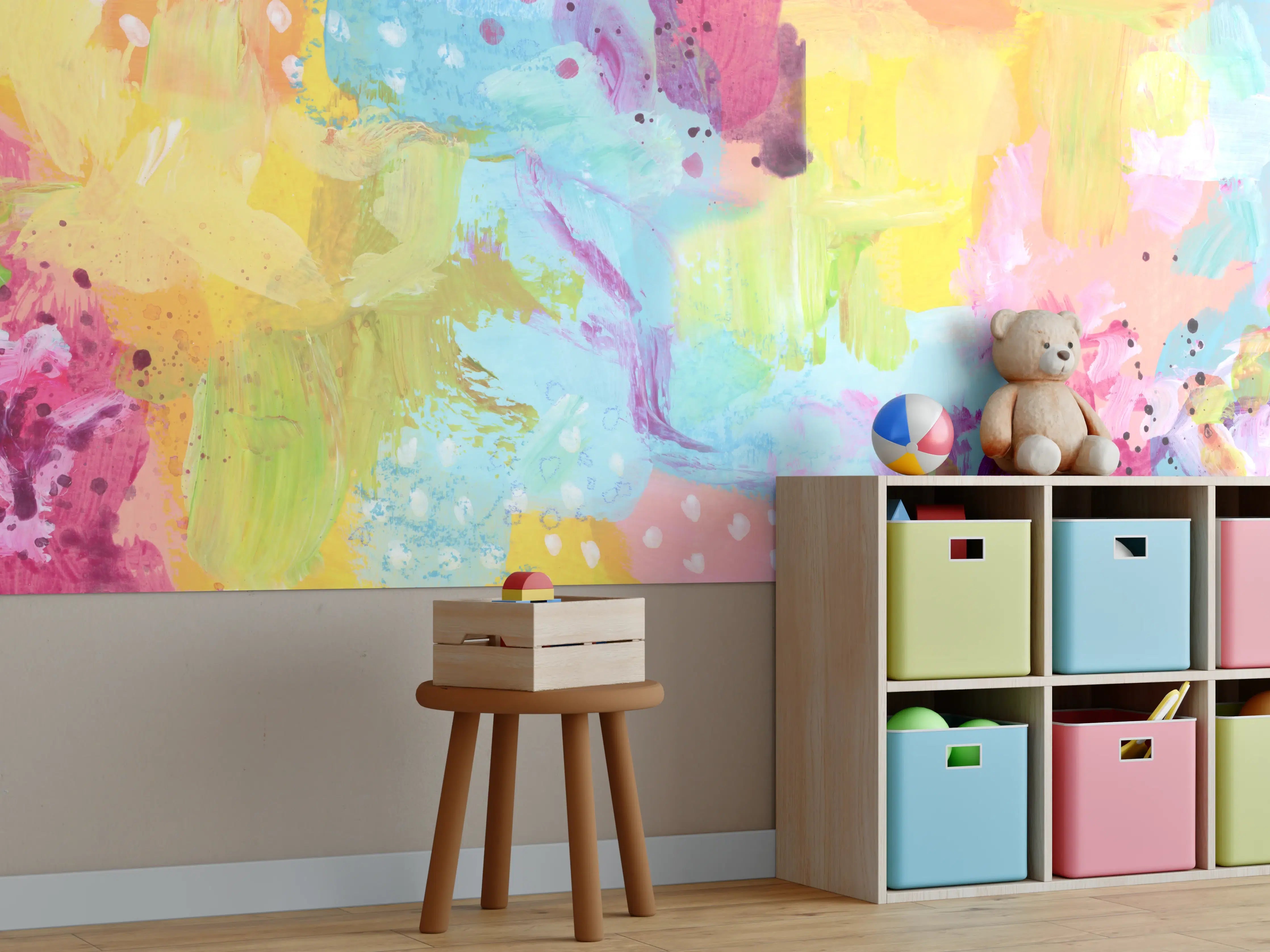 Kinderzimmer Wandgestaltung - Buntes Aquarell mit Pastellfarben