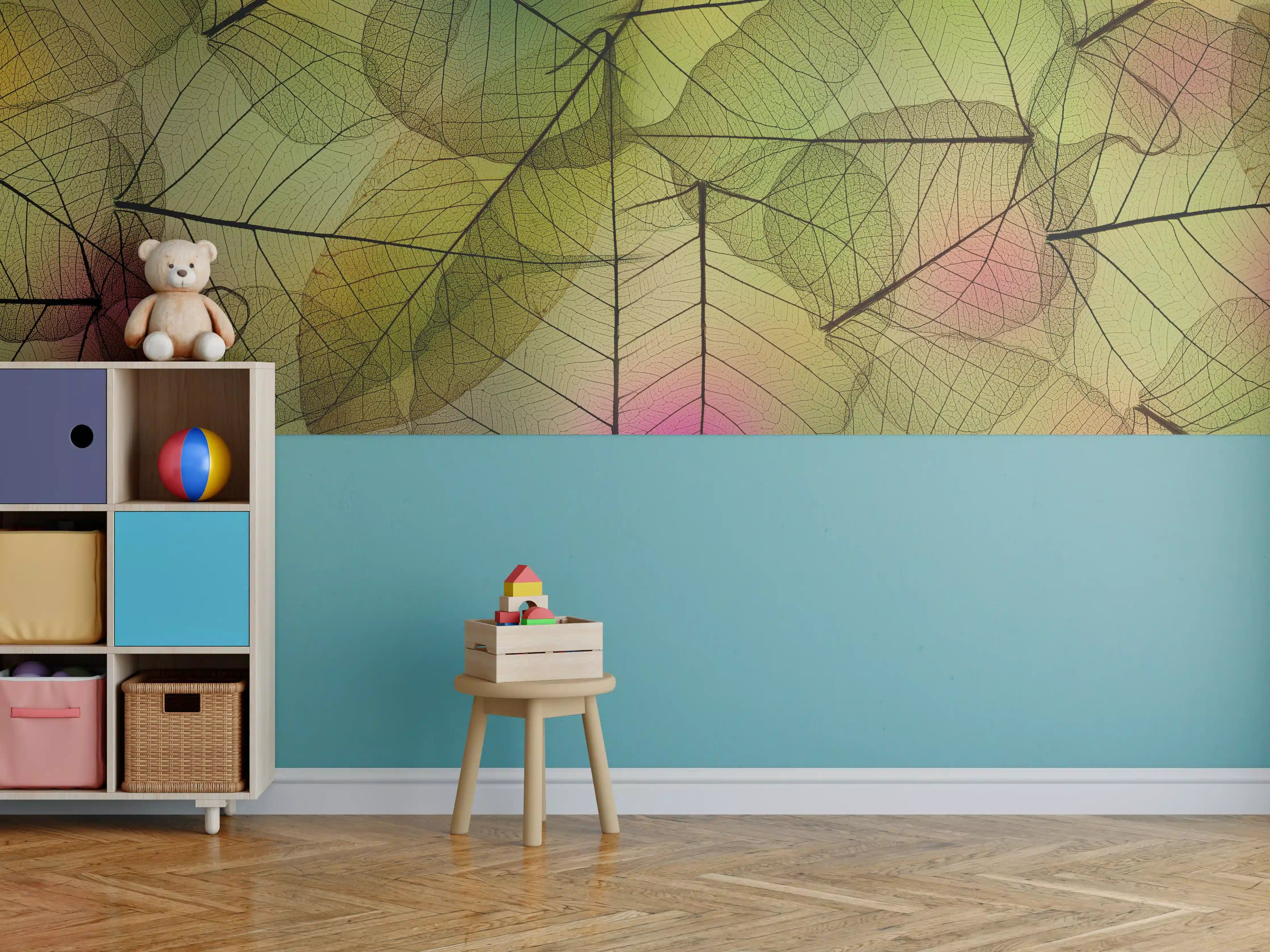 Kinderzimmer Wandgestaltung - Buntes Blattadern Makrofoto