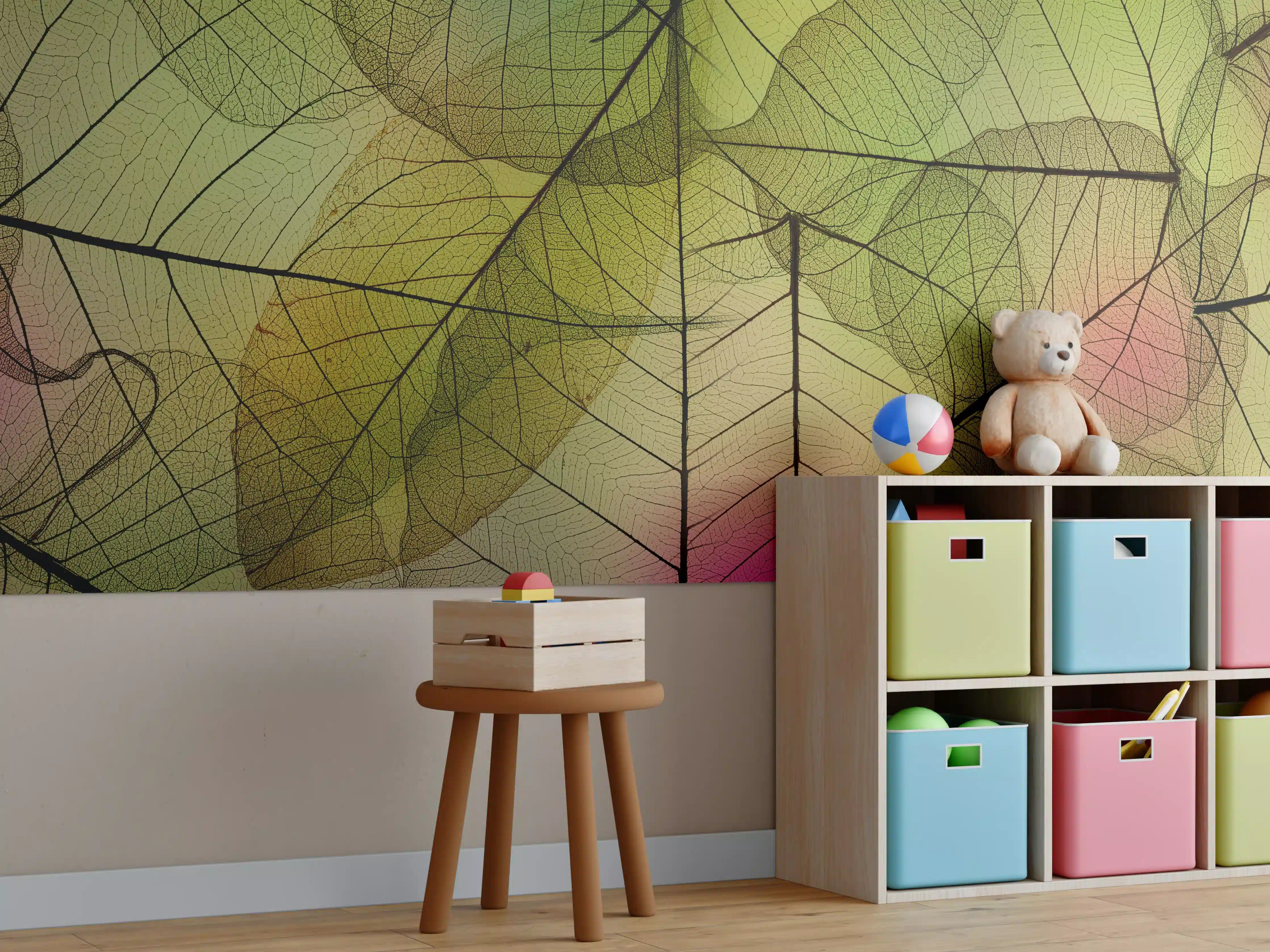 Kinderzimmer Wandgestaltung - Buntes Blattadern Makrofoto