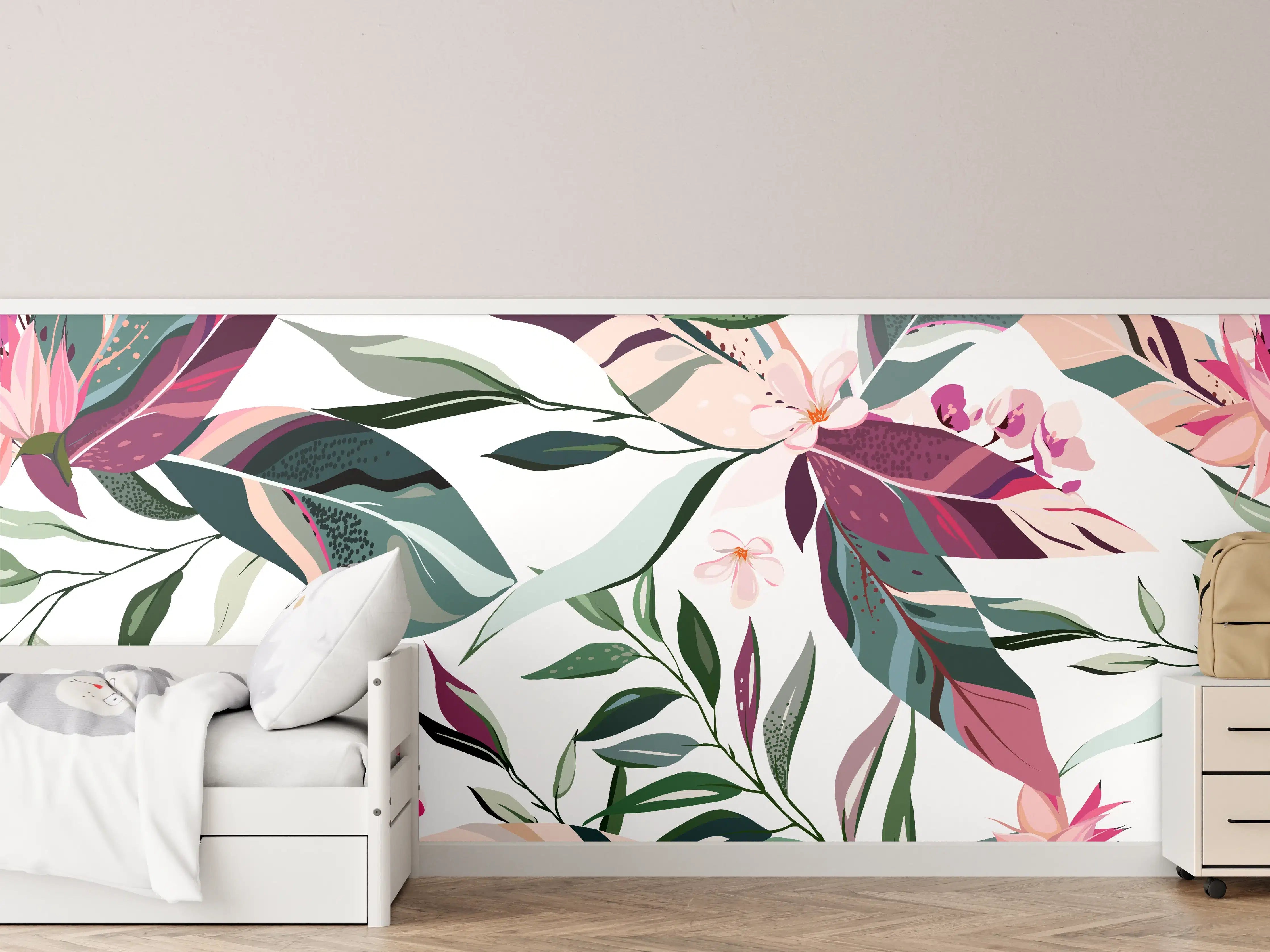 Kinderzimmer Wandgestaltung - Buntes Blumen-Pflanzen Muster