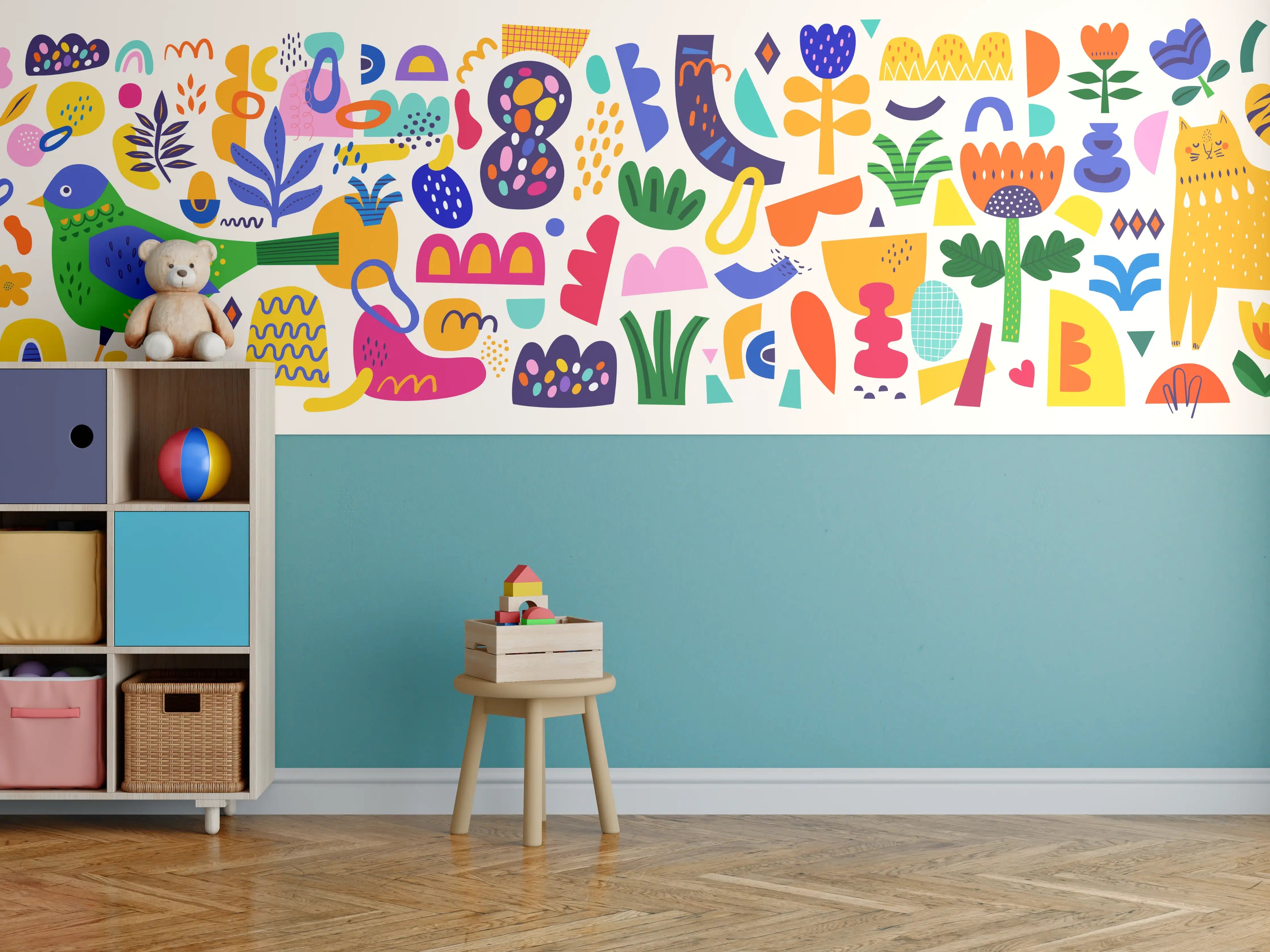 Kinderzimmer Wandgestaltung - Buntes Blumenmuster in fröhlichen Farben
